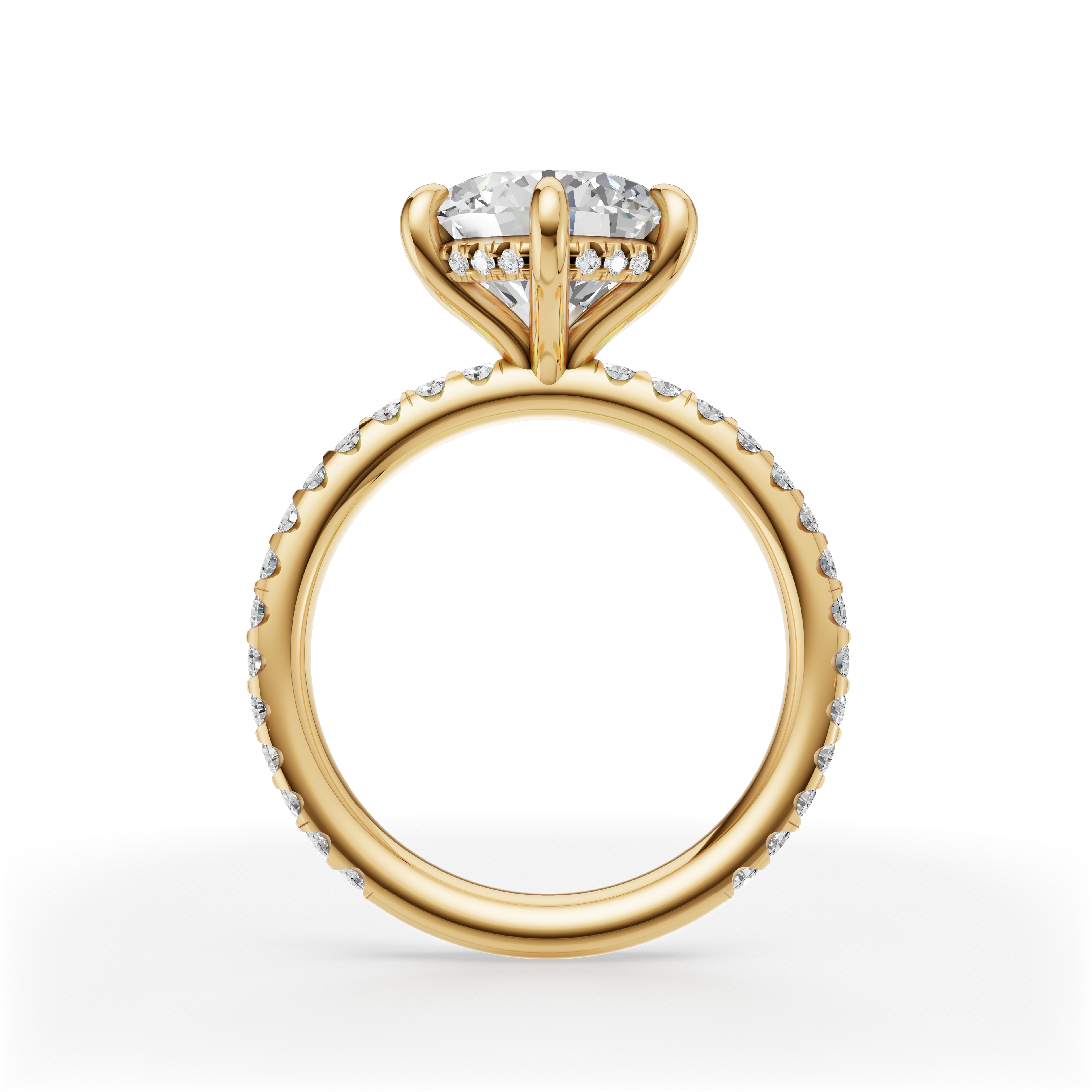 'Eros' 6-prongs, One-Row Pavé Round Brilliant Cut Solitaire Lab Diamond Engagement Ring