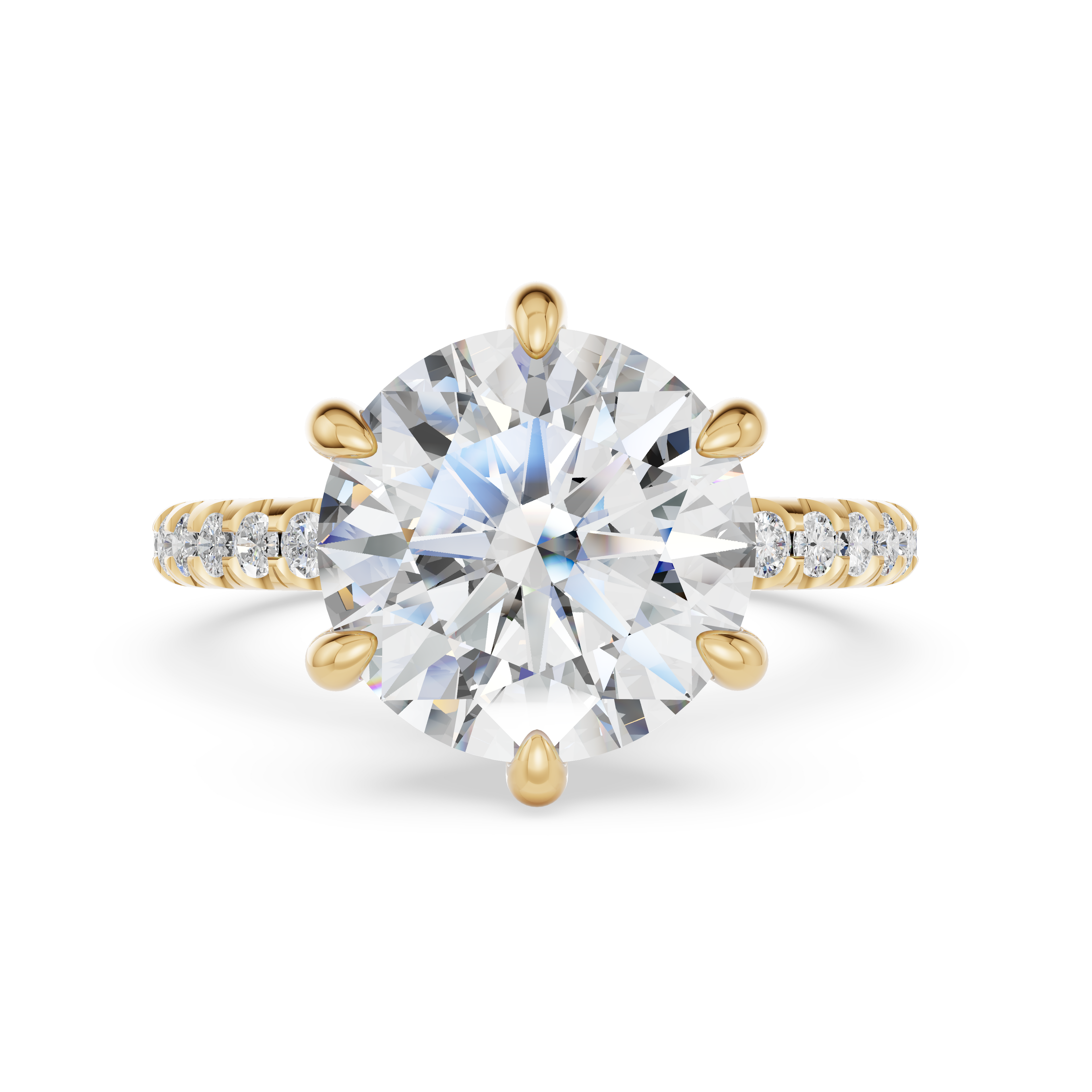 'Eros' 6-prongs, One-Row Pavé Round Brilliant Cut Solitaire Lab Diamond Engagement Ring
