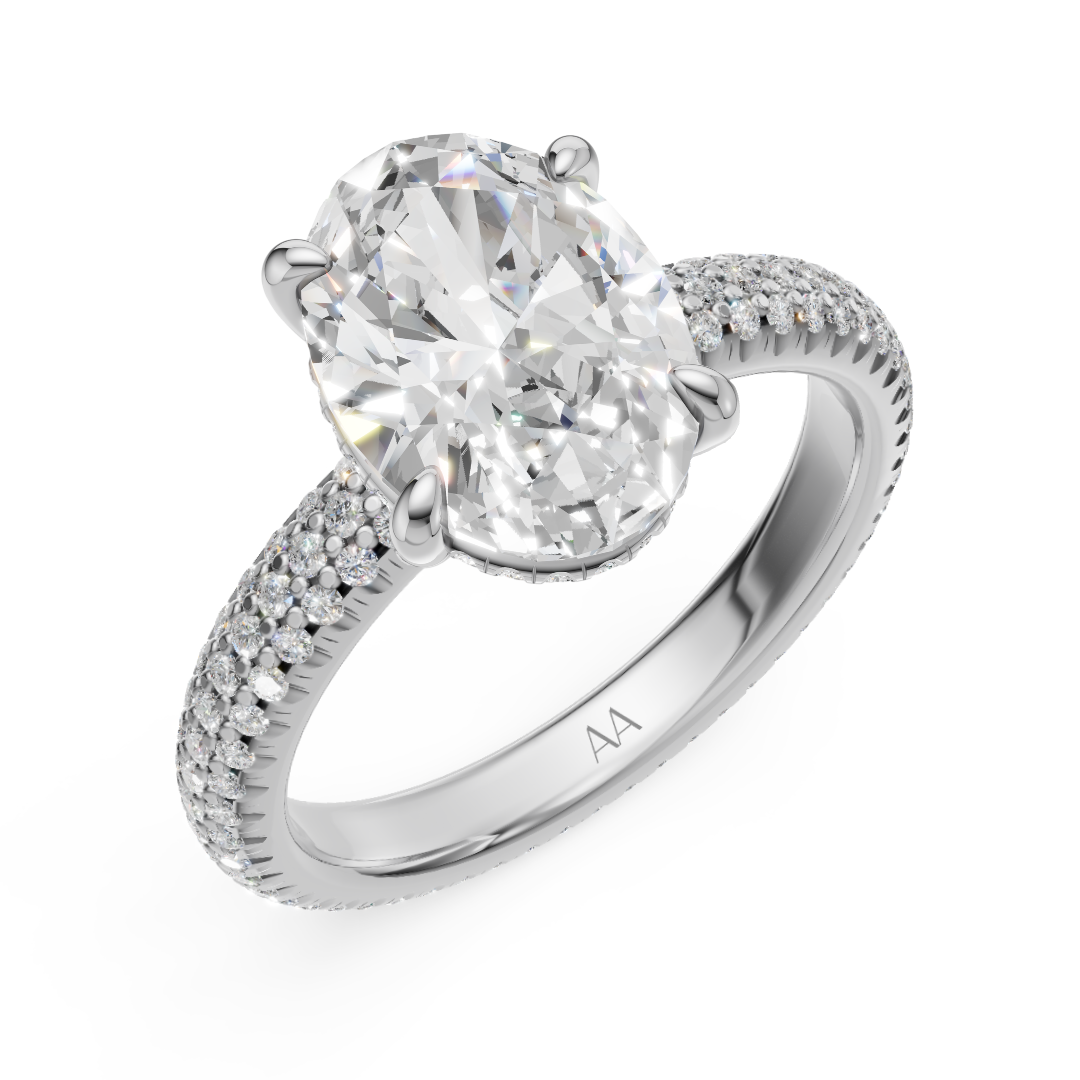 'Eros' Three Rows Pavé bombé Solitaire Lab Diamond Engagement Ring