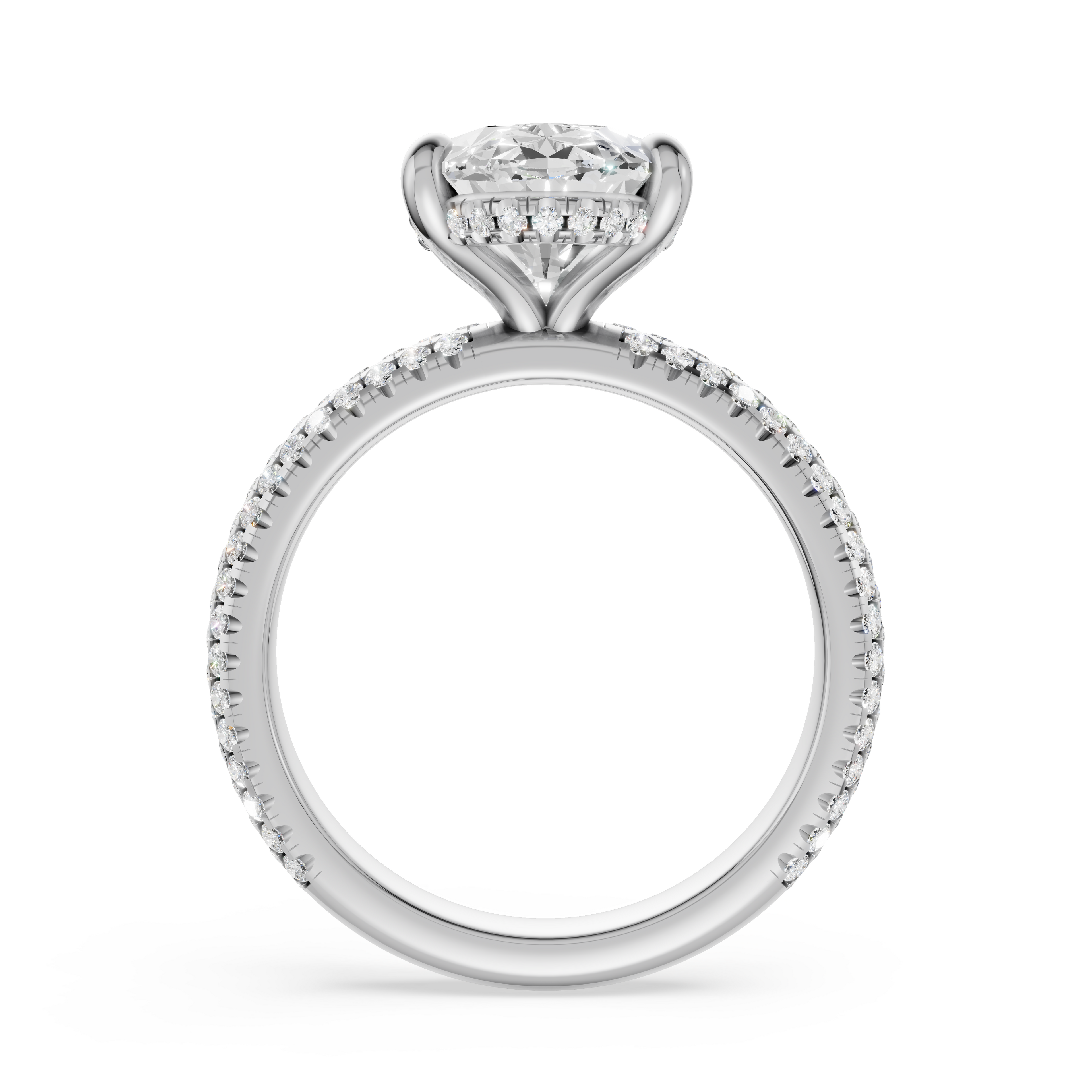 'Eros' Three Rows Pavé bombé Solitaire Lab Diamond Engagement Ring
