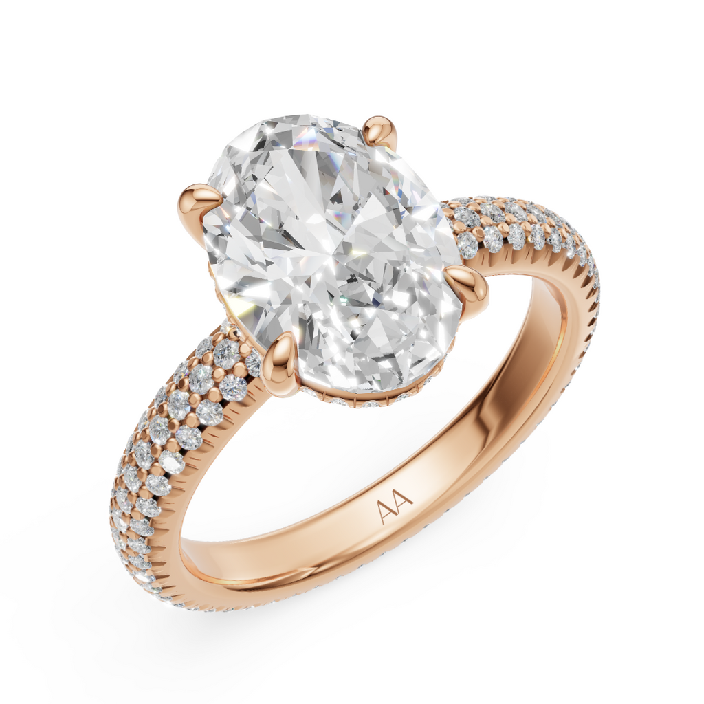 'Eros' Three Rows Pavé bombé Solitaire Lab Diamond Engagement Ring