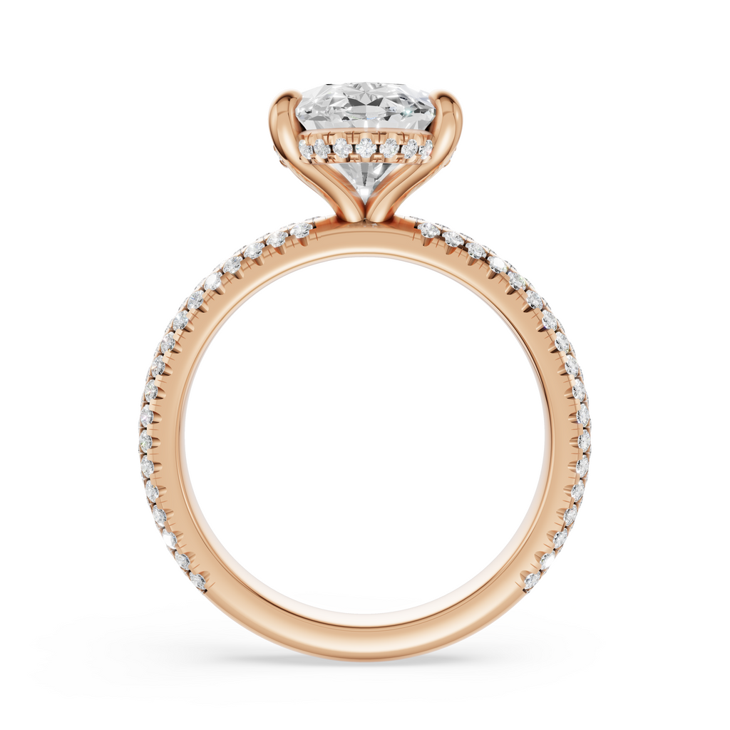 'Eros' Three Rows Pavé bombé Solitaire Lab Diamond Engagement Ring