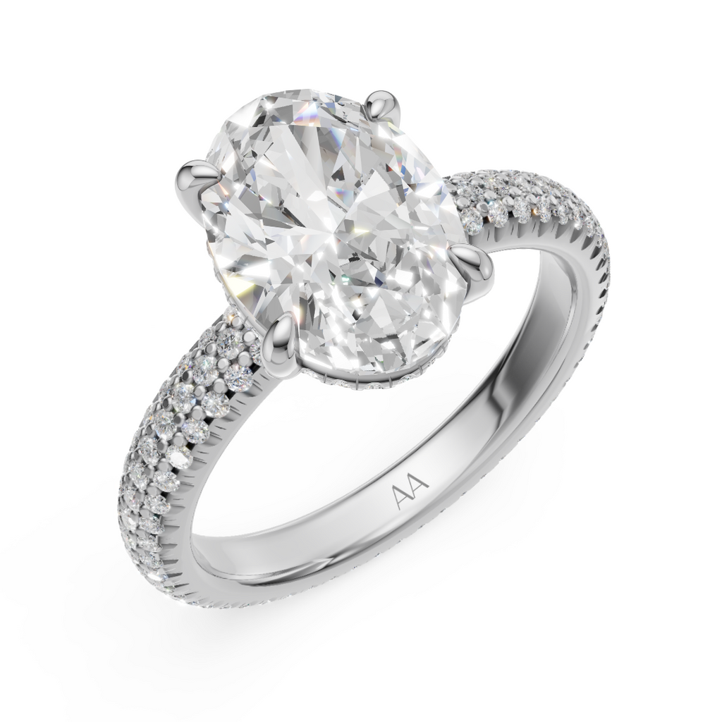 'Eros' Three Rows Pavé bombé Solitaire Lab Diamond Engagement Ring
