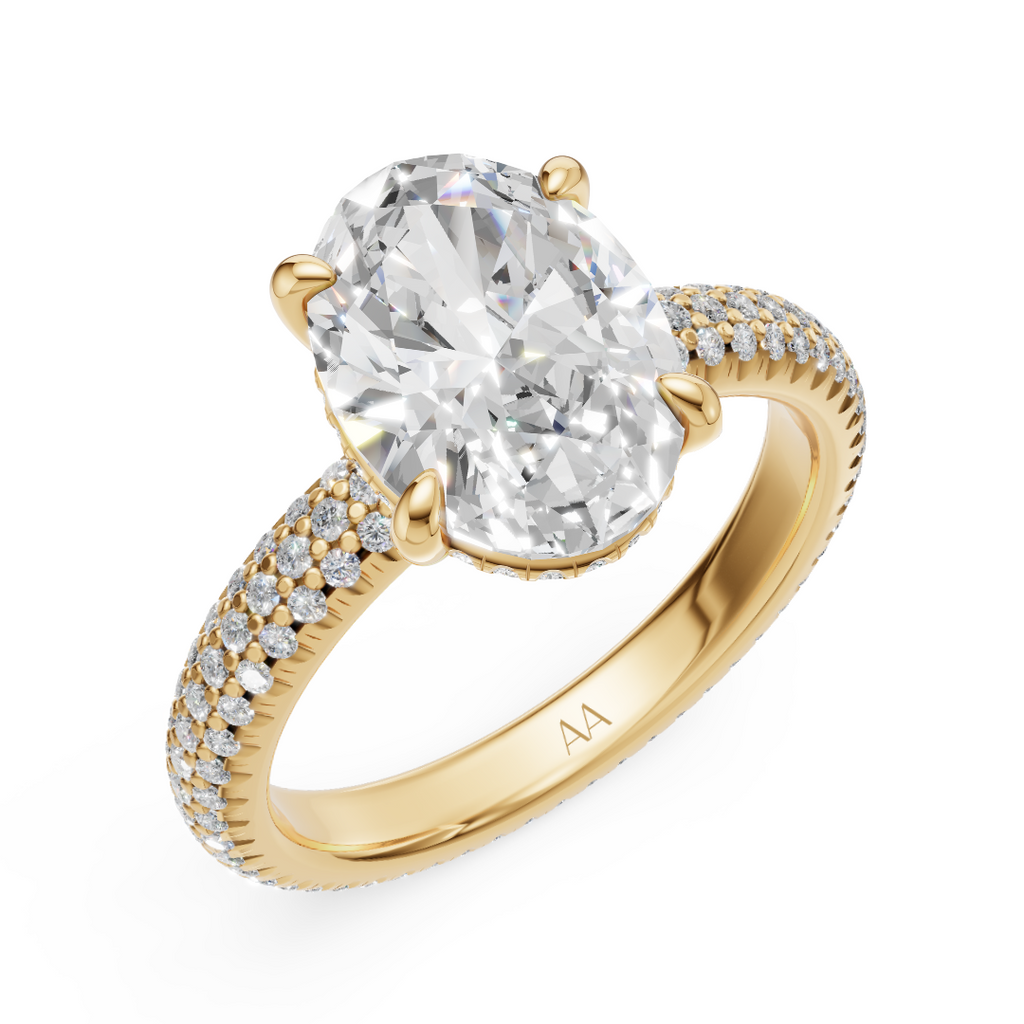 'Eros' Three Rows Pavé bombé Solitaire Lab Diamond Engagement Ring