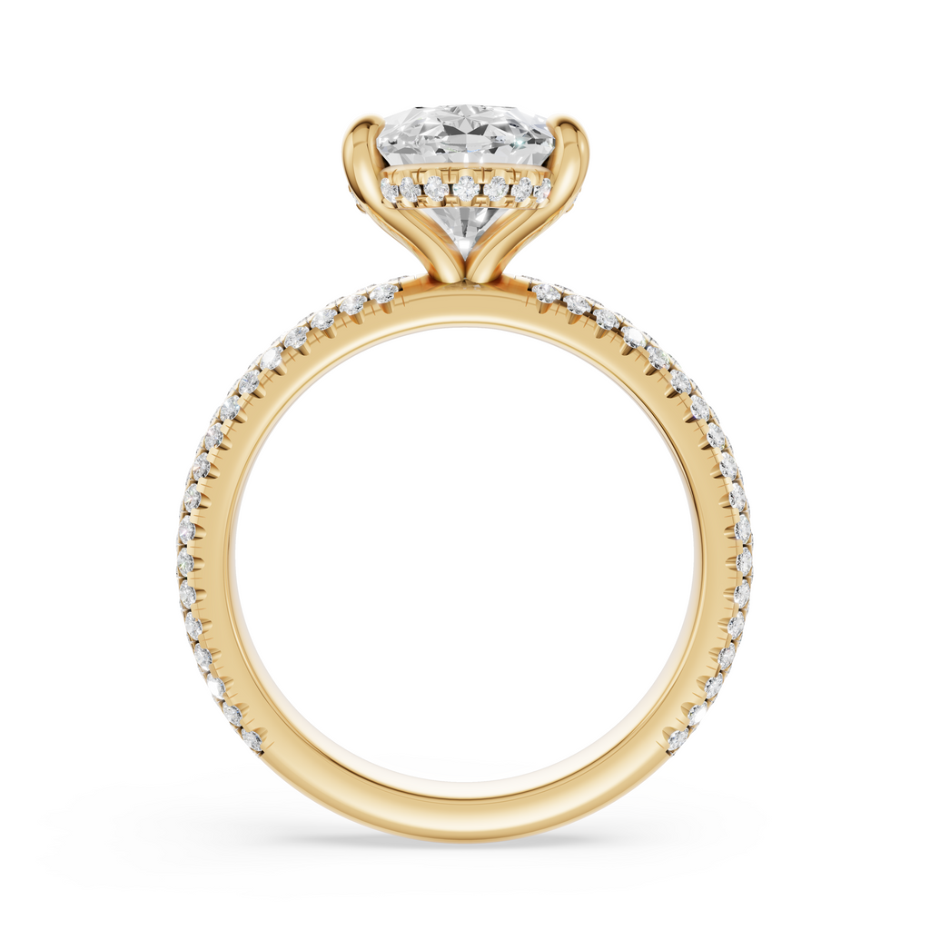 'Eros' Three Rows Pavé bombé Solitaire Lab Diamond Engagement Ring