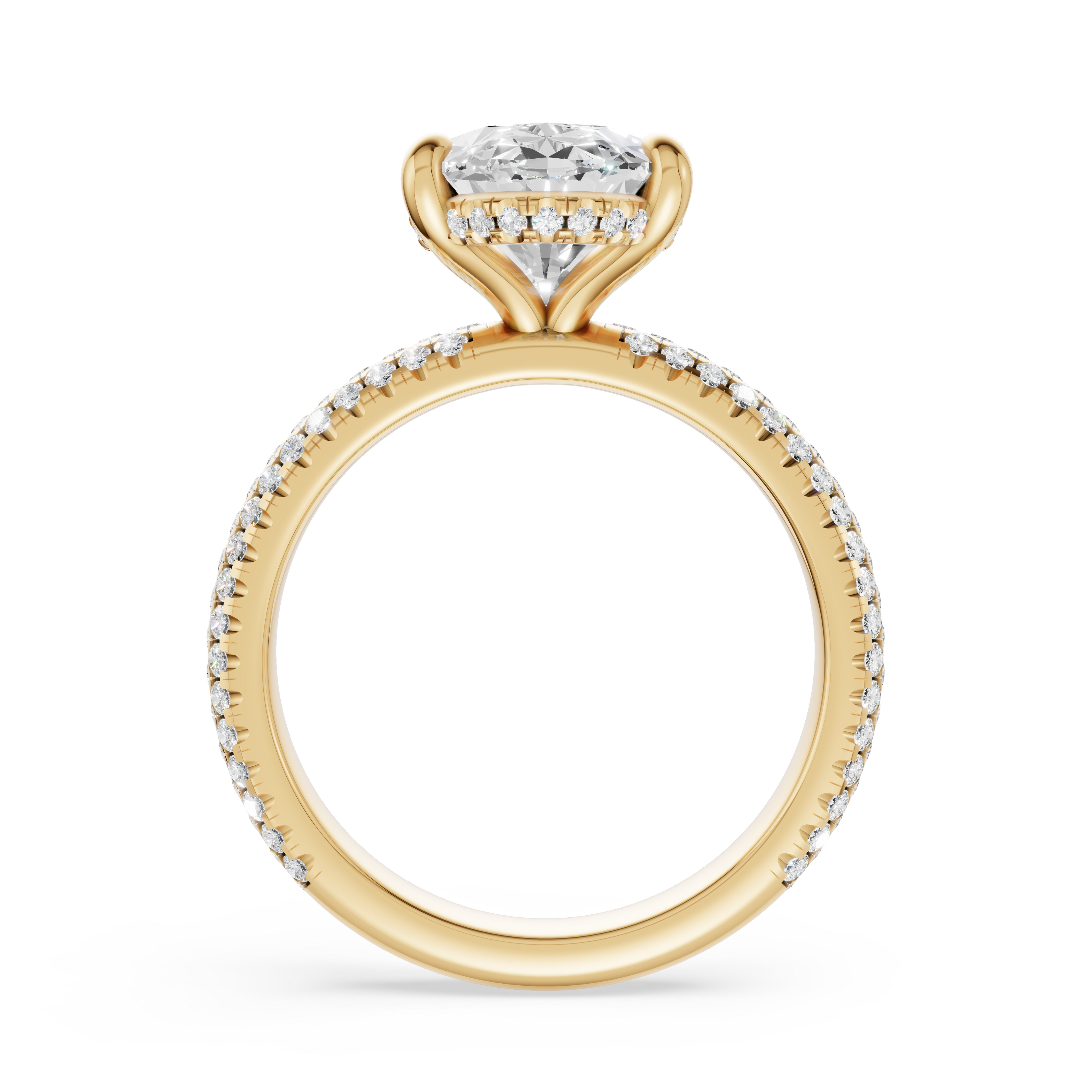 'Eros' Three Rows Pavé bombé Solitaire Lab Diamond Engagement Ring