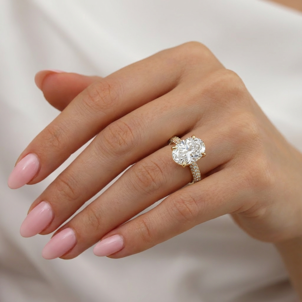 'Eros' Three Rows Pavé bombé Solitaire Lab Diamond Engagement Ring