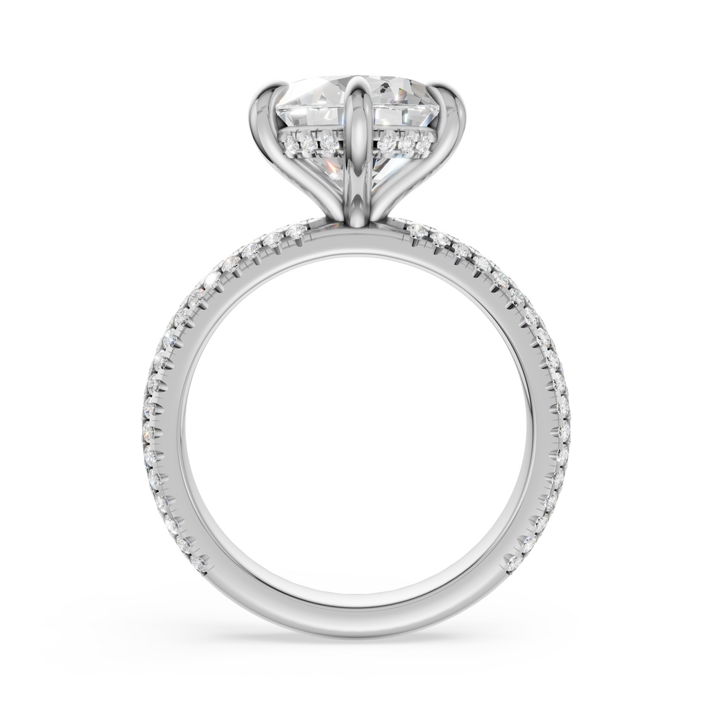 'Eros' 6-prongs, Three-Rows Pavé Round Brilliant Cut Solitaire Lab Diamond Engagement Ring