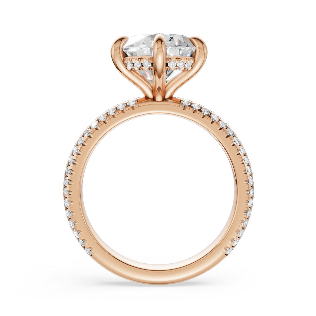 'Eros' 6-prongs, Three-Rows Pavé Round Brilliant Cut Solitaire Lab Diamond Engagement Ring