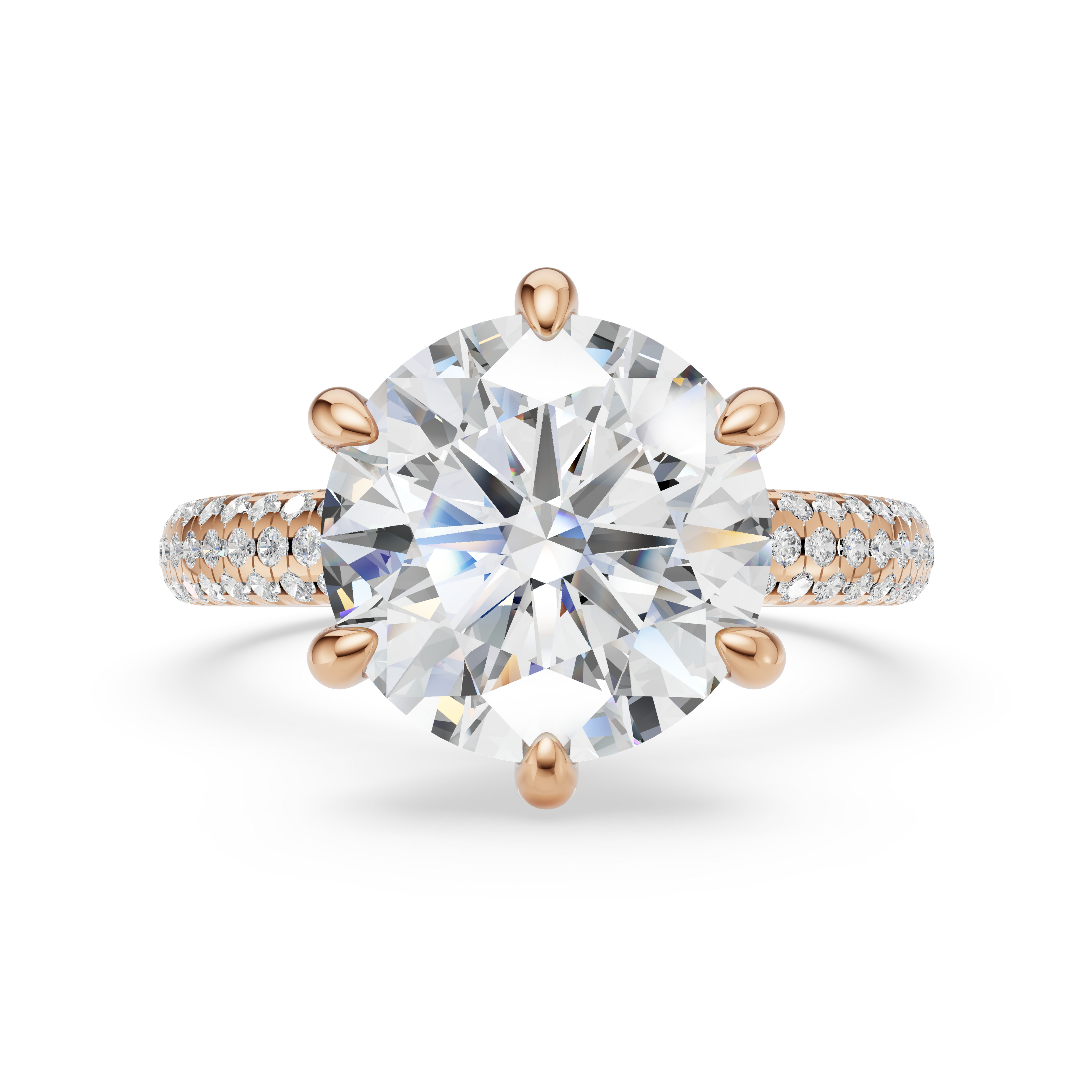 'Eros' 6-prongs, Three-Rows Pavé Round Brilliant Cut Solitaire Lab Diamond Engagement Ring
