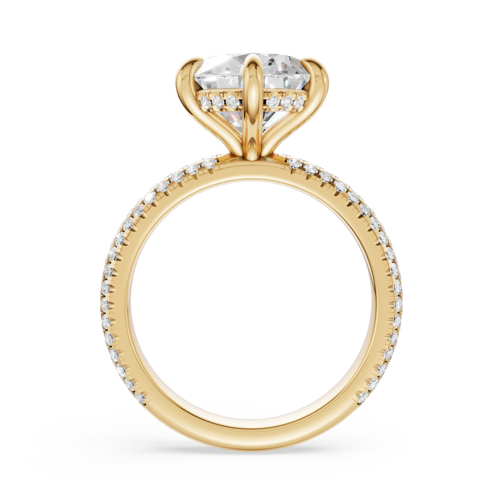 'Eros' 6-prongs, Three-Rows Pavé Round Brilliant Cut Solitaire Lab Diamond Engagement Ring