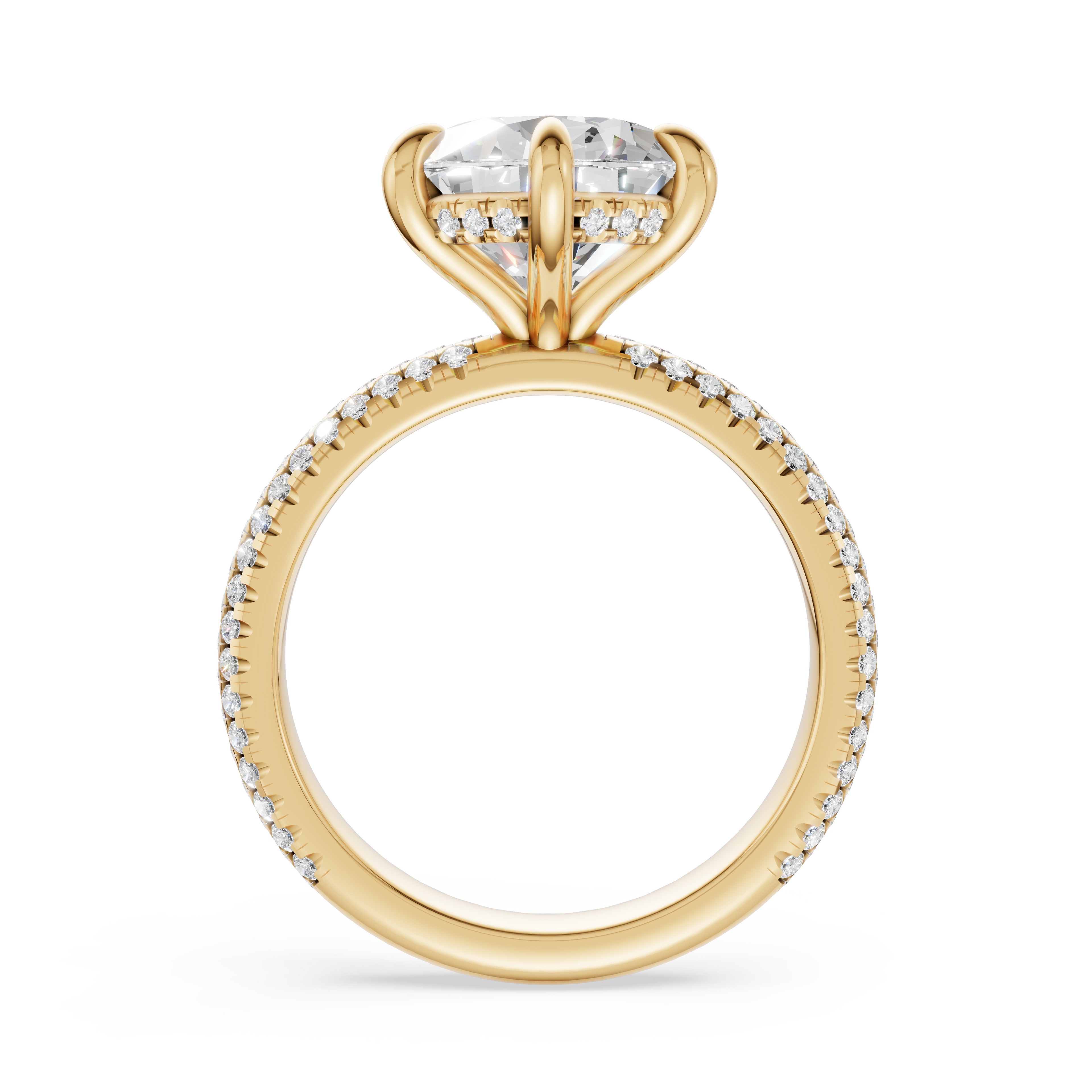 'Eros' 6-prongs, Three-Rows Pavé Round Brilliant Cut Solitaire Lab Diamond Engagement Ring
