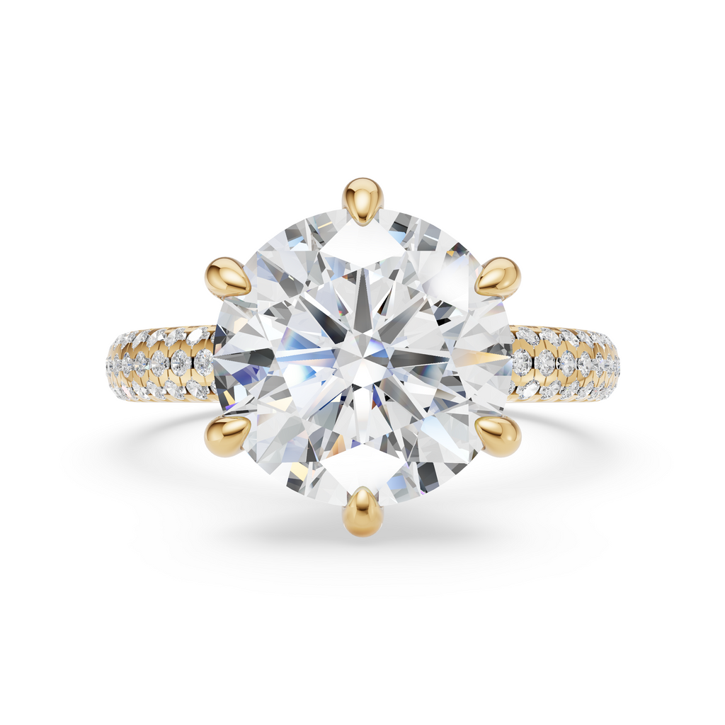 'Eros' 6-prongs, Three-Rows Pavé Round Brilliant Cut Solitaire Lab Diamond Engagement Ring