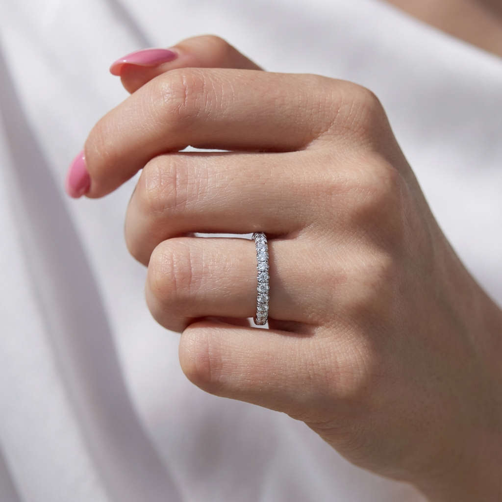 'Eros' One Row Pulled-Wire Lab Diamond Pavé Wedding Band