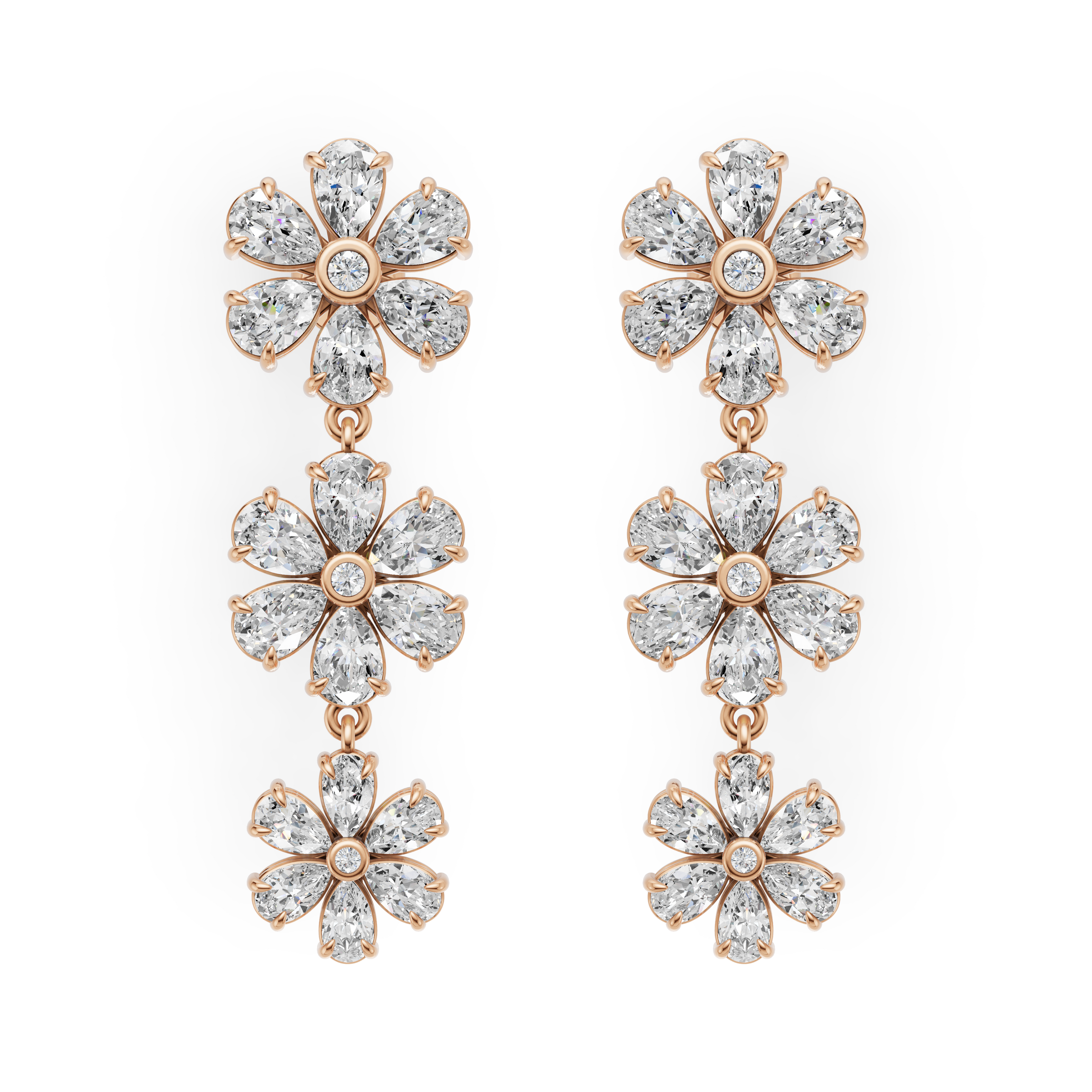 'Amiee Lou' Riviera dei Fiori Pear Shape & Round Brilliant Cut Lab Diamond Hanging Earrings