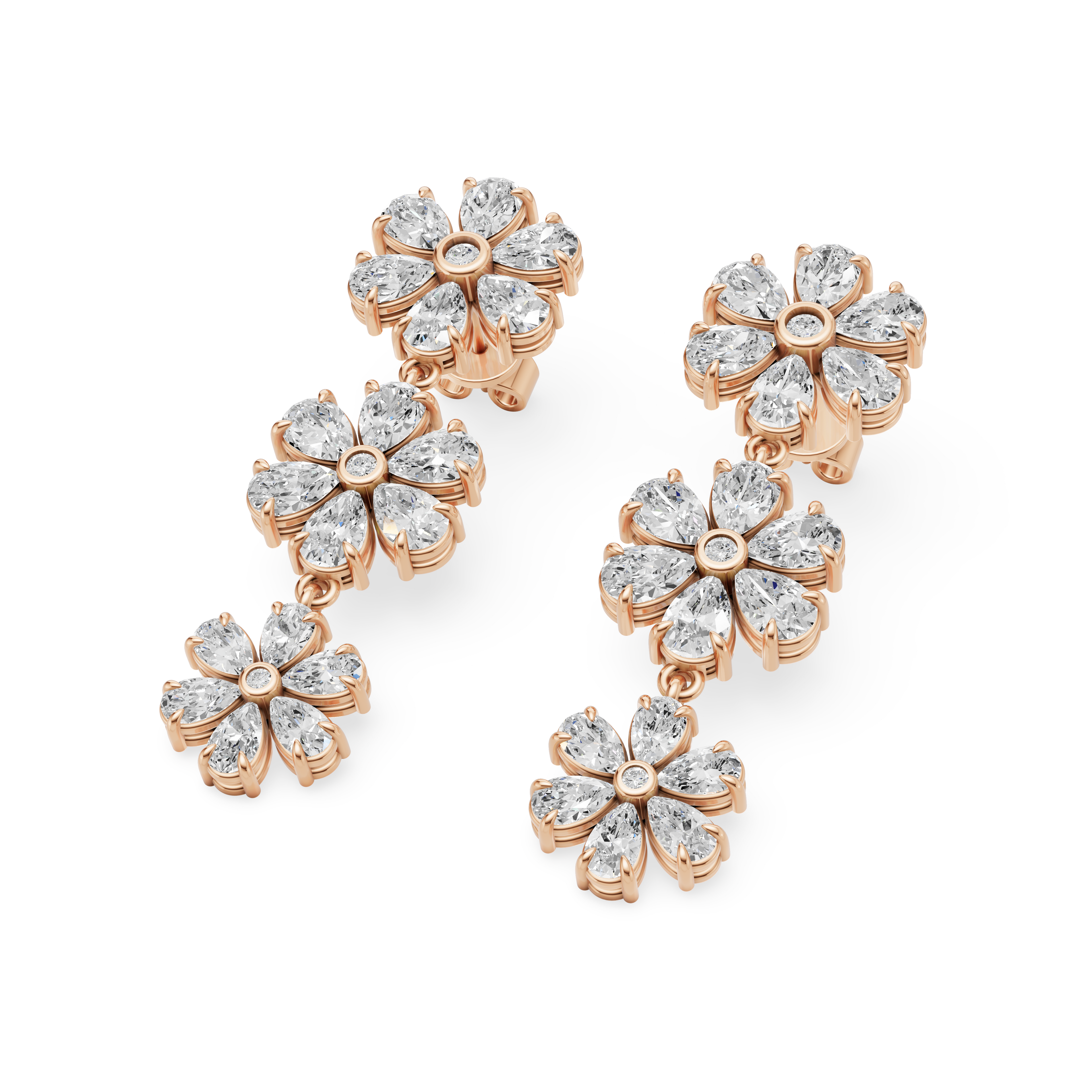 'Amiee Lou' Riviera dei Fiori Pear Shape & Round Brilliant Cut Lab Diamond Hanging Earrings