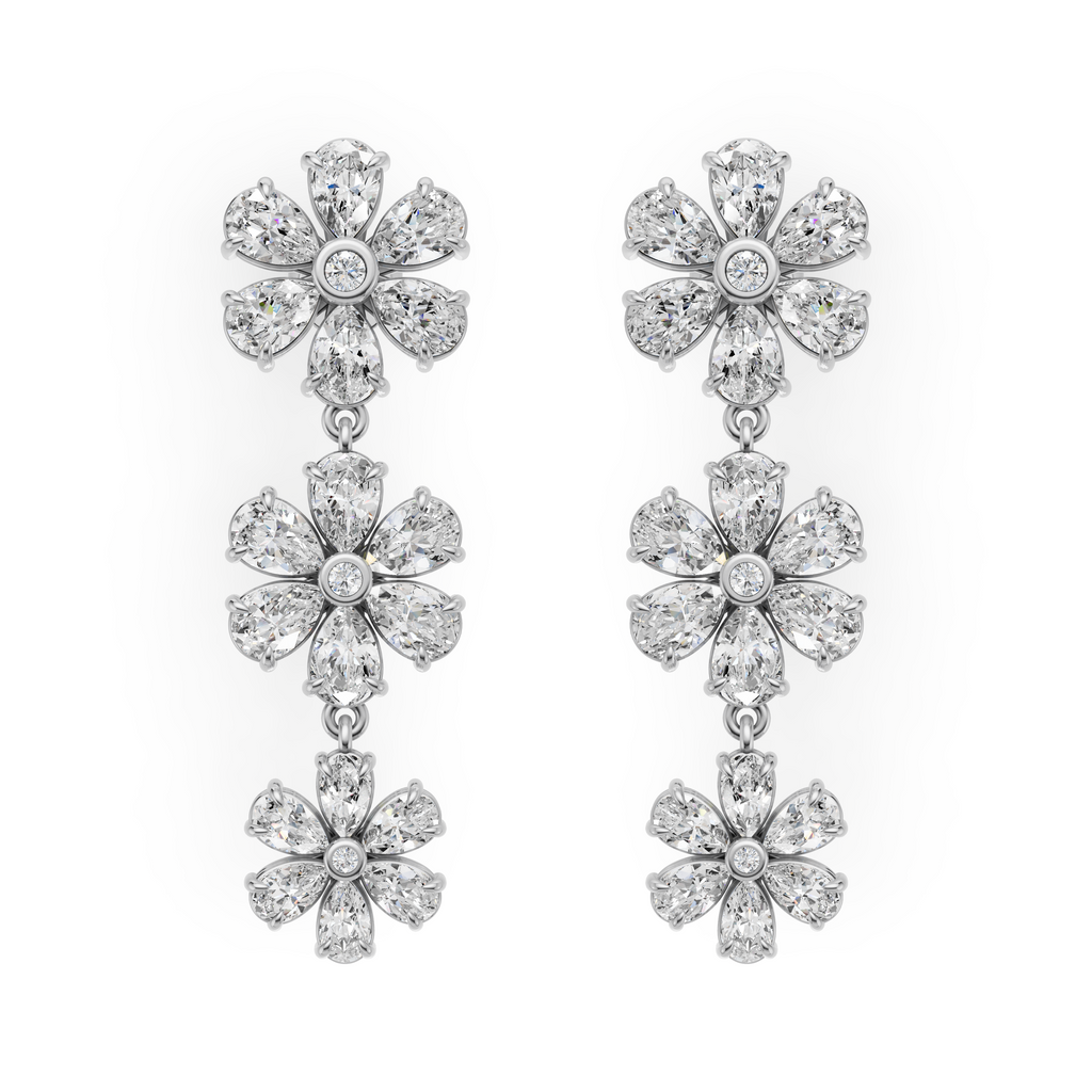'Amiee Lou' Riviera dei Fiori Pear Shape & Round Brilliant Cut Lab Diamond Hanging Earrings