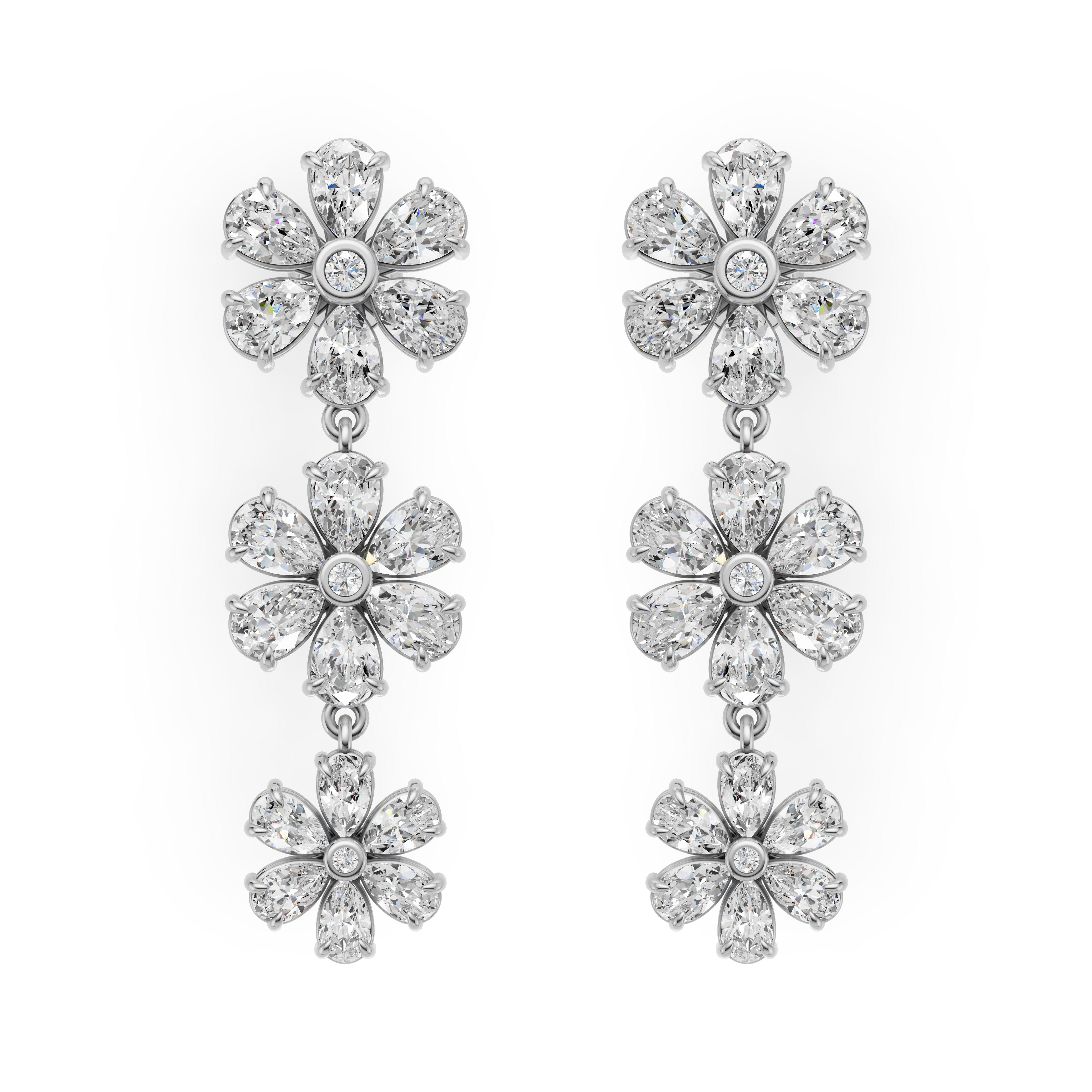 'Amiee Lou' Riviera dei Fiori Pear Shape & Round Brilliant Cut Lab Diamond Hanging Earrings