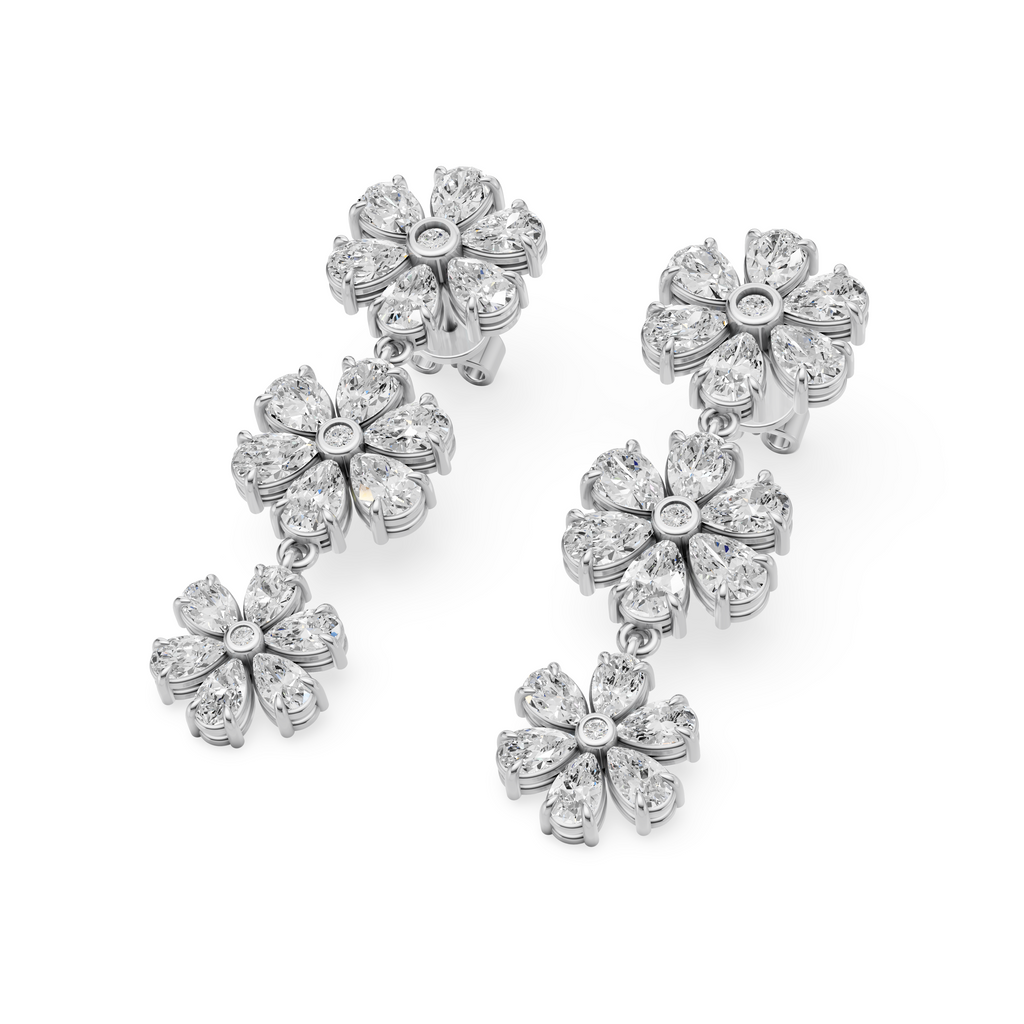'Amiee Lou' Riviera dei Fiori Pear Shape & Round Brilliant Cut Lab Diamond Hanging Earrings