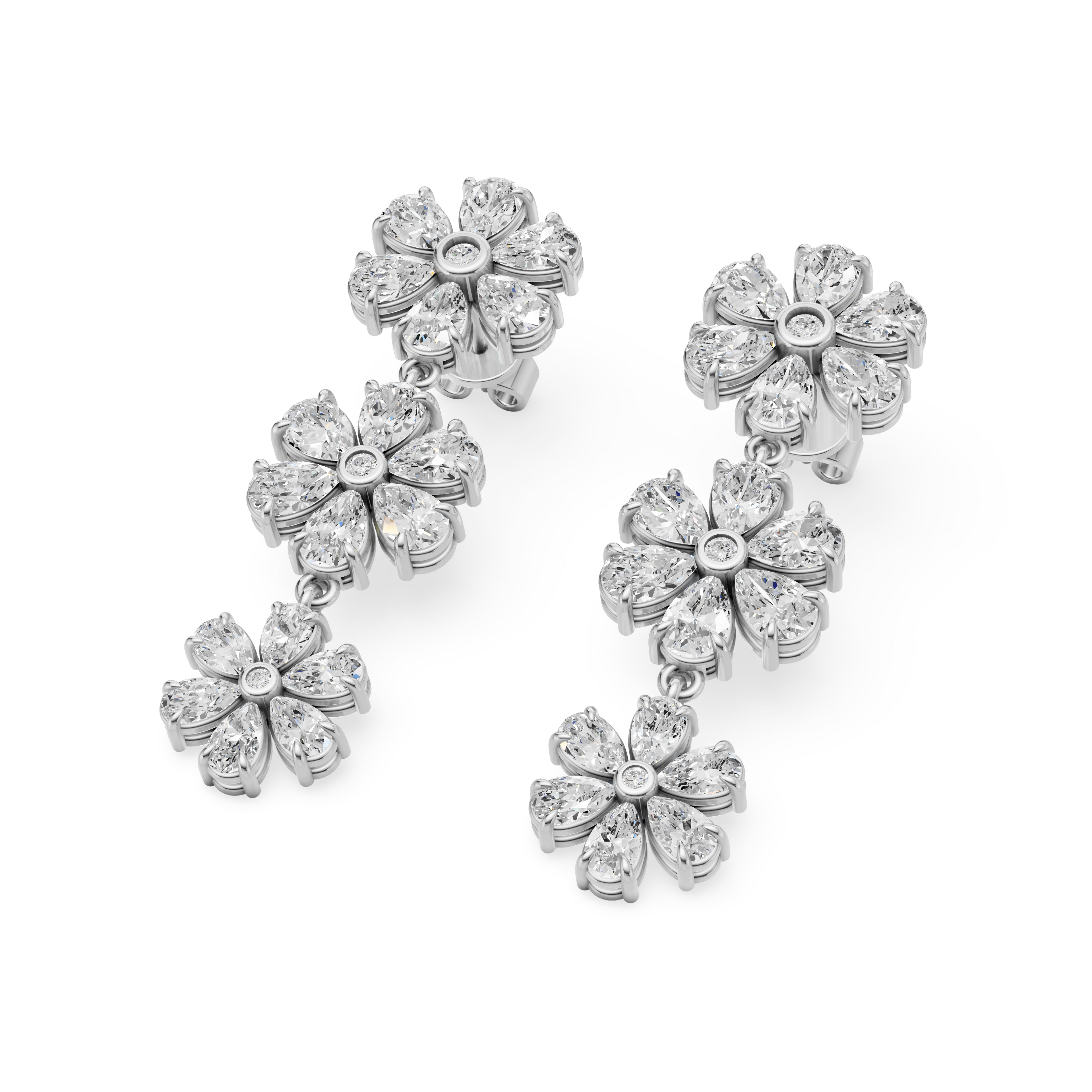 'Amiee Lou' Riviera dei Fiori Pear Shape & Round Brilliant Cut Lab Diamond Hanging Earrings