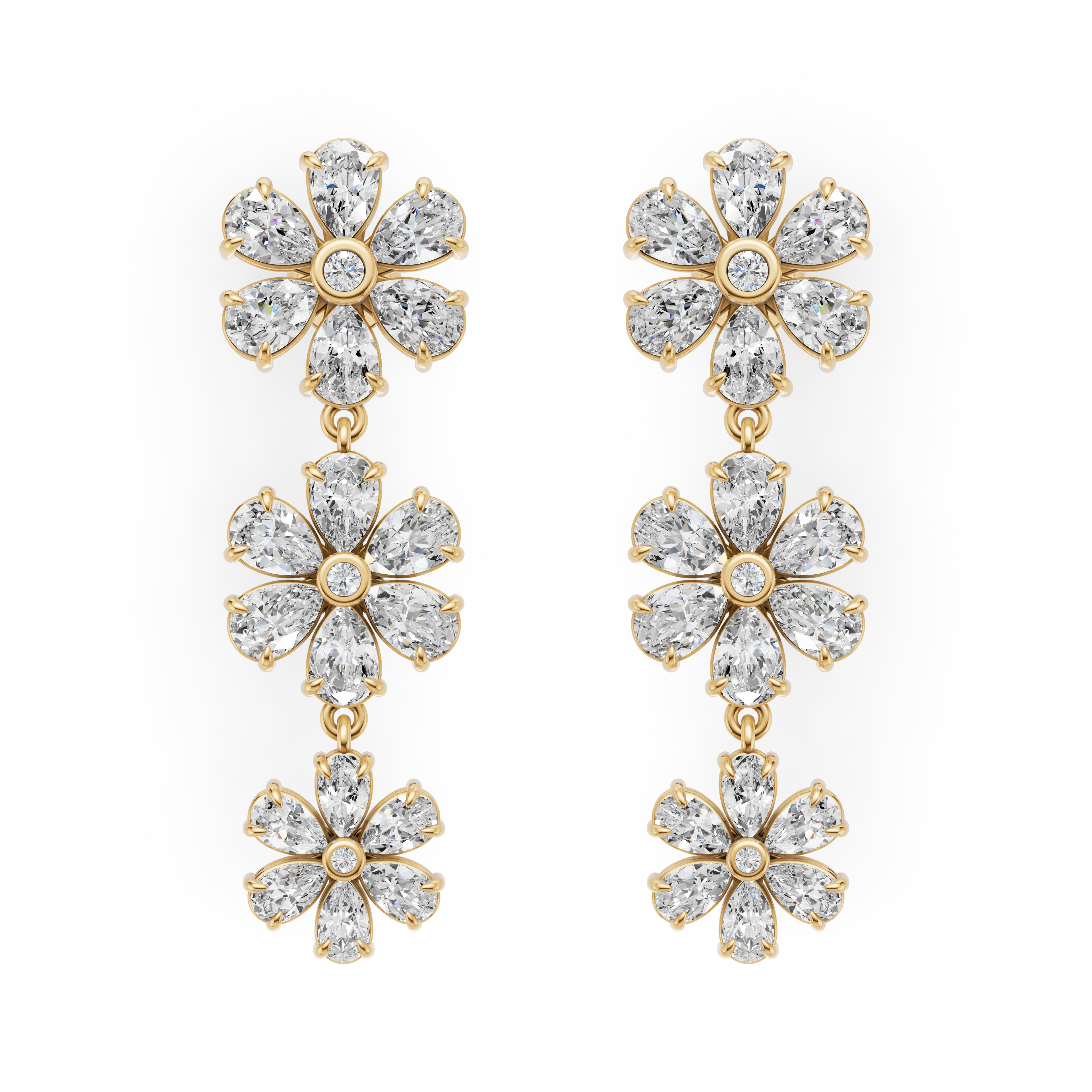 'Amiee Lou' Riviera dei Fiori Pear Shape & Round Brilliant Cut Lab Diamond Hanging Earrings
