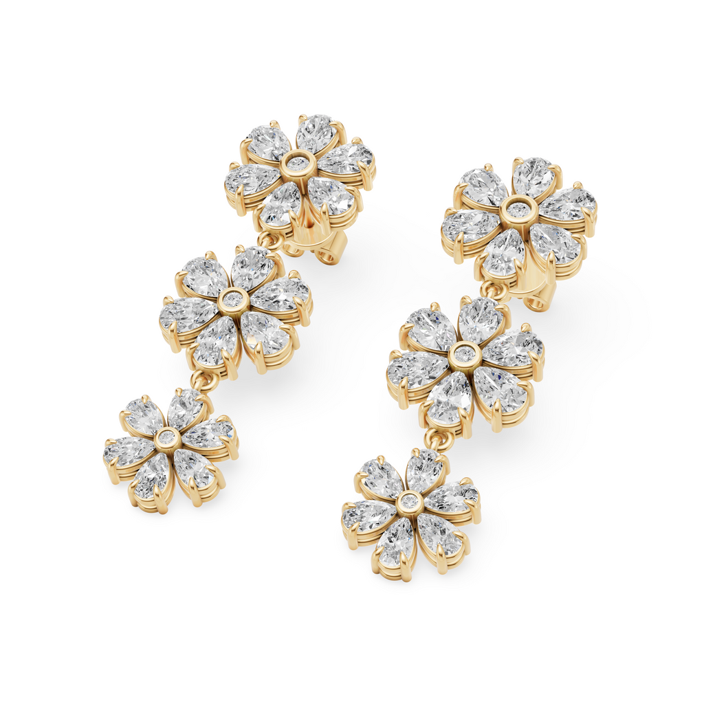 'Amiee Lou' Riviera dei Fiori Pear Shape & Round Brilliant Cut Lab Diamond Hanging Earrings