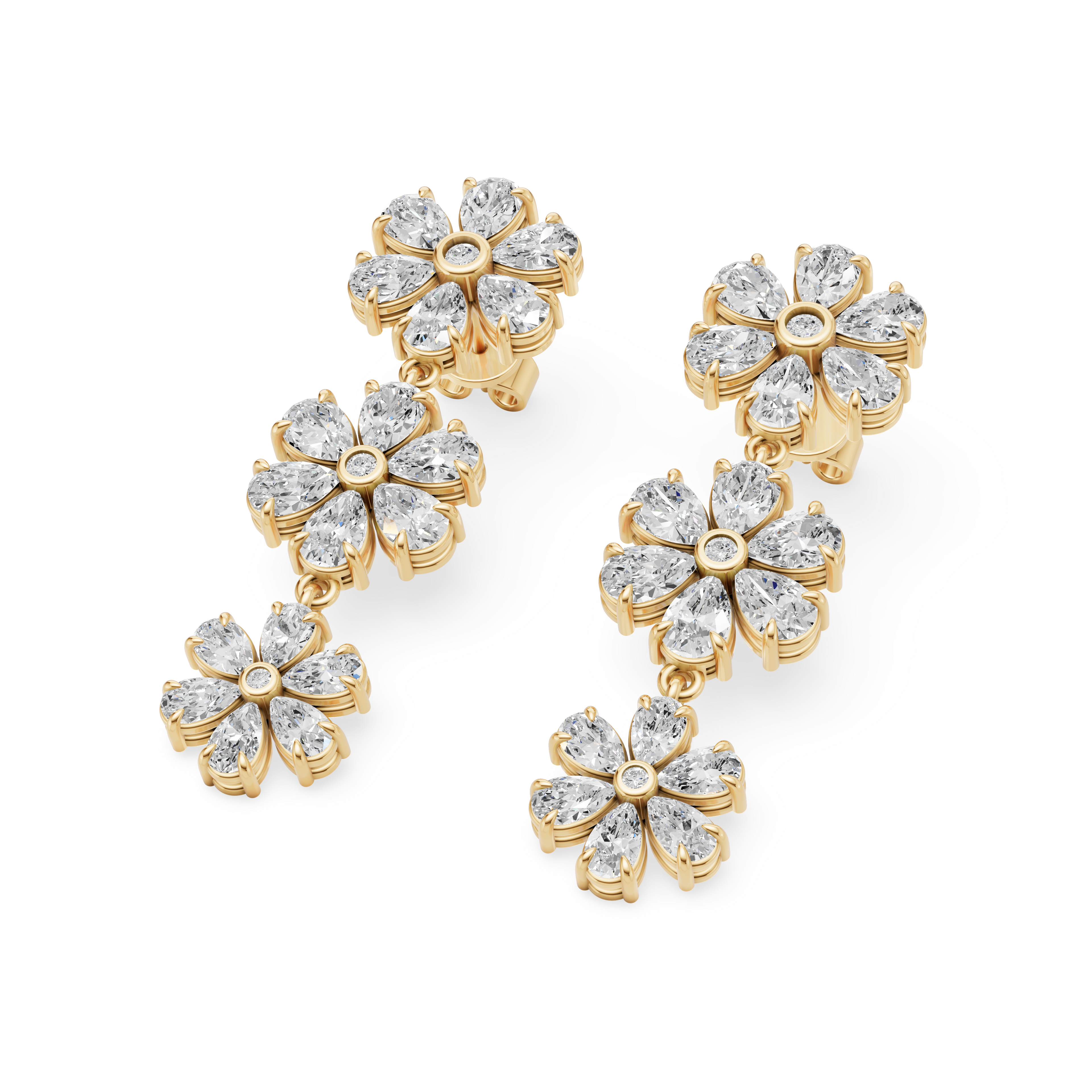 'Amiee Lou' Riviera dei Fiori Pear Shape & Round Brilliant Cut Lab Diamond Hanging Earrings