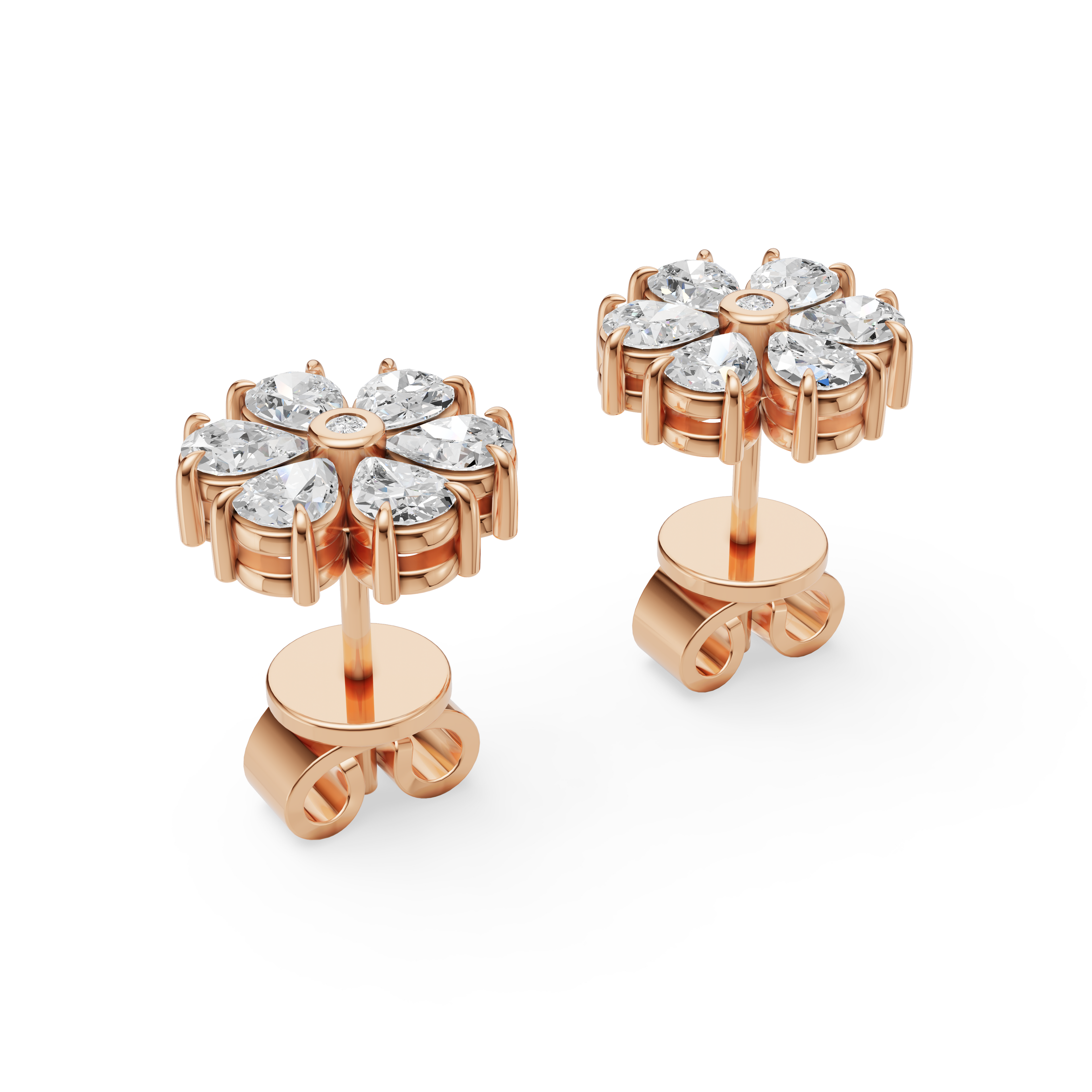 'Amiee Lou' Riviera dei Fiori Pear Shape & Round Brilliant Cut Lab Diamond Stud Earrings