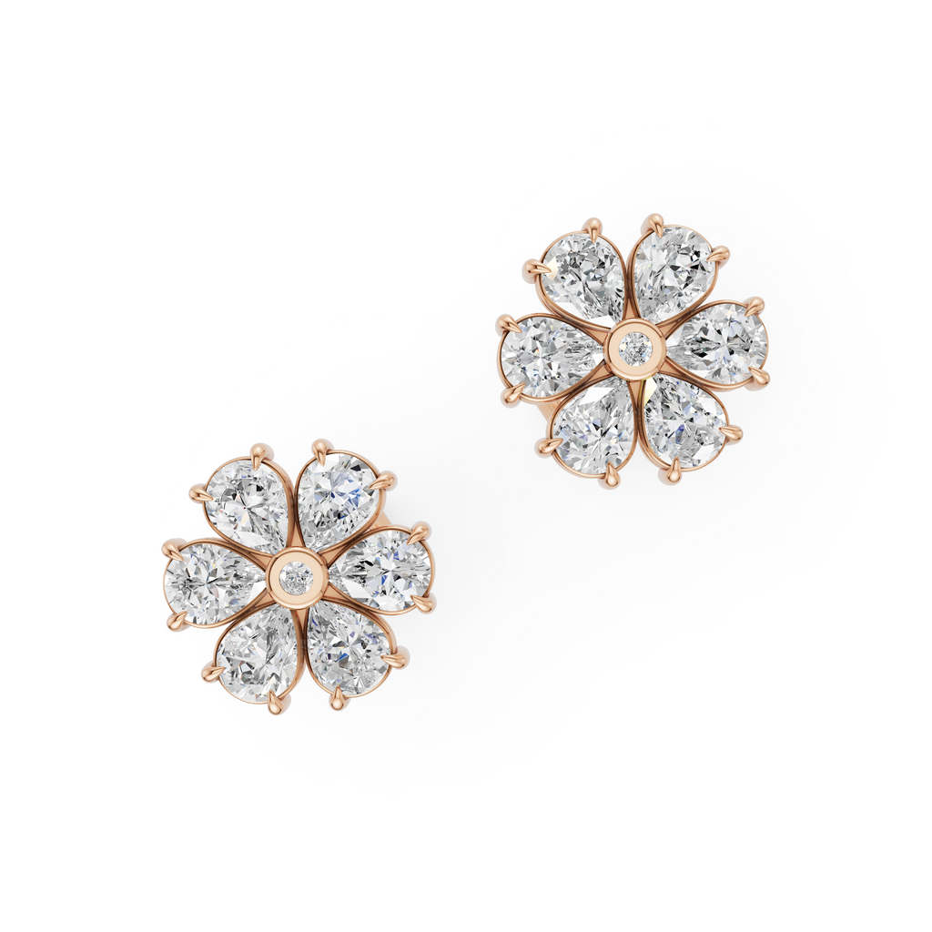 'Amiee Lou' Riviera dei Fiori Pear Shape & Round Brilliant Cut Lab Diamond Stud Earrings