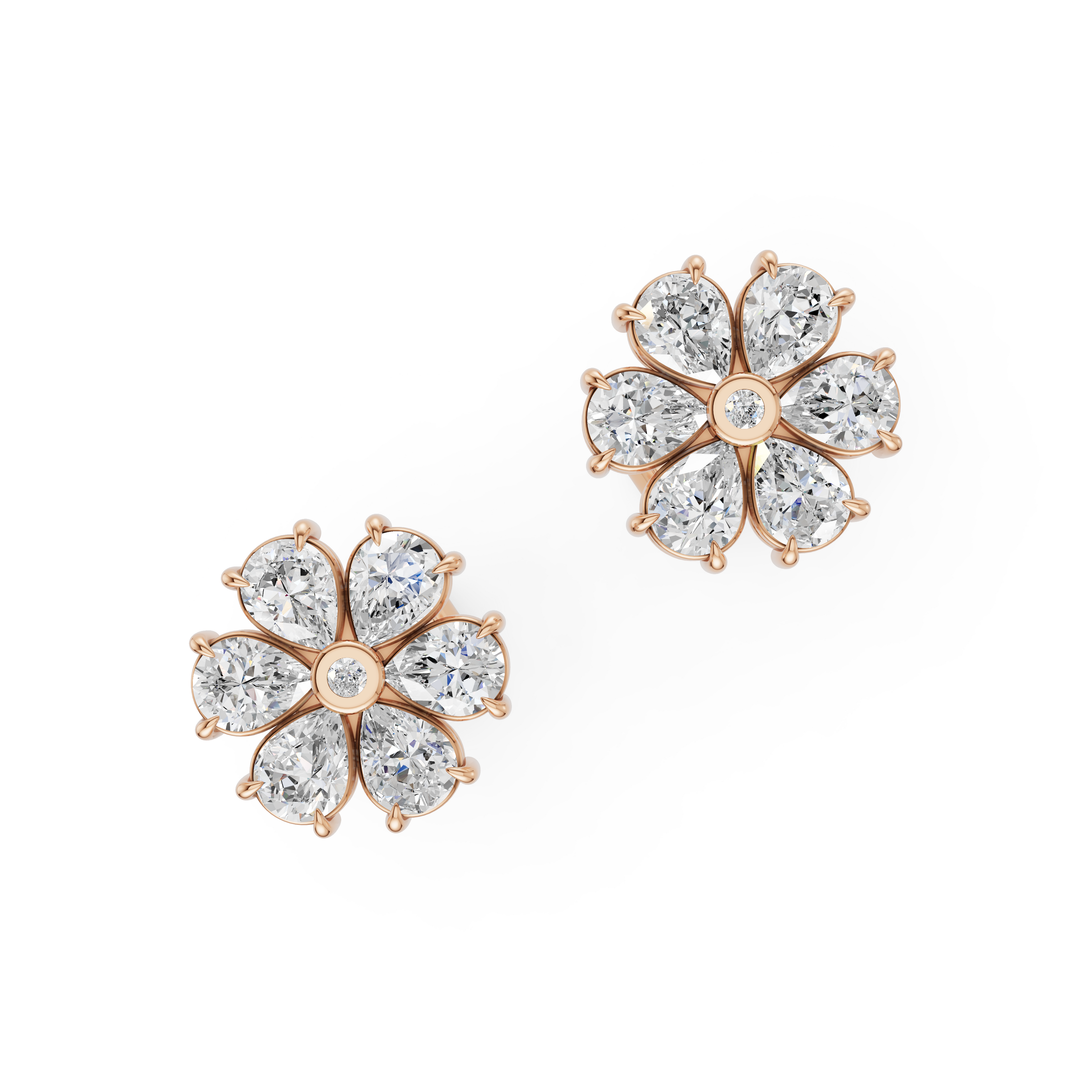 'Amiee Lou' Riviera dei Fiori Pear Shape & Round Brilliant Cut Lab Diamond Stud Earrings