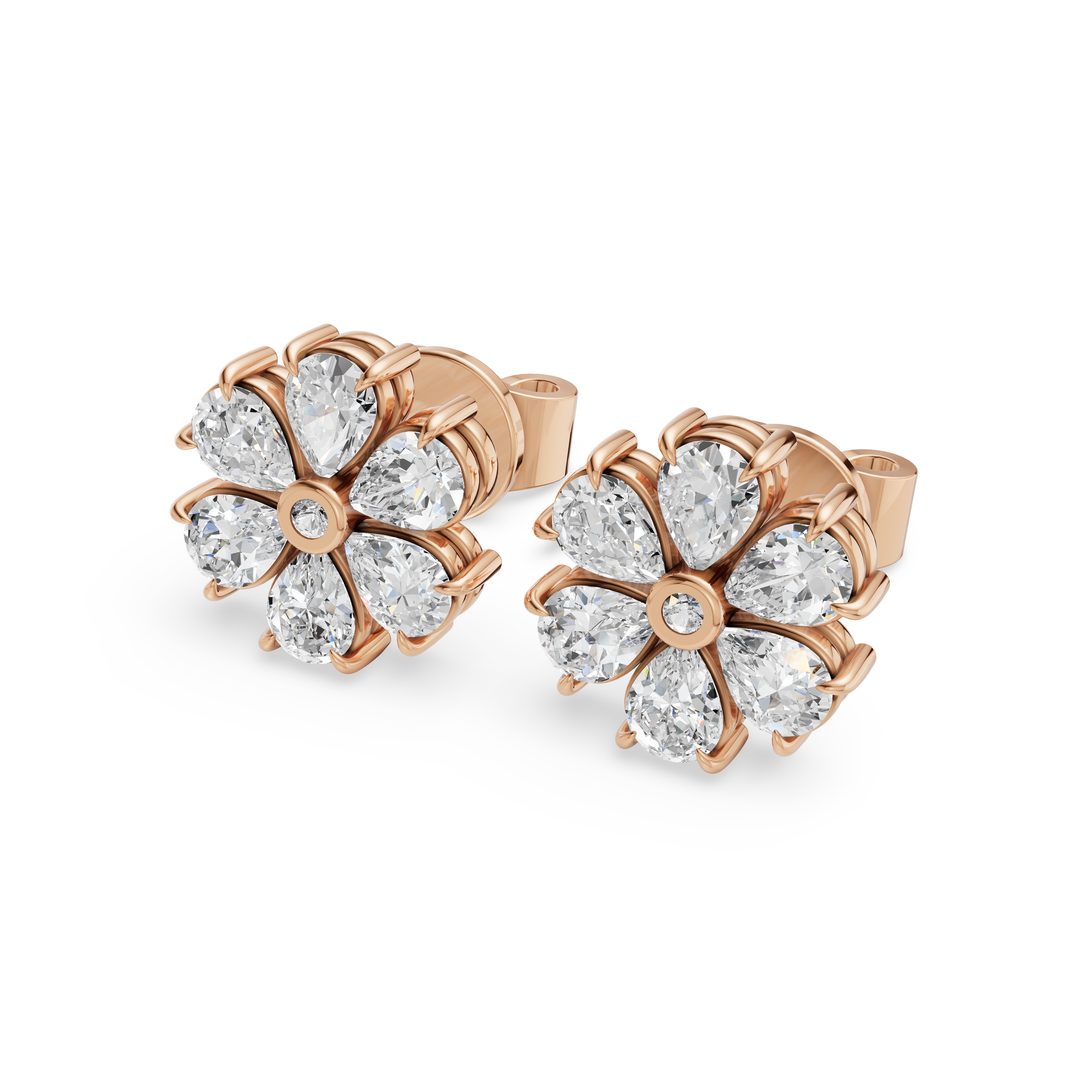 'Amiee Lou' Riviera dei Fiori Pear Shape & Round Brilliant Cut Lab Diamond Stud Earrings