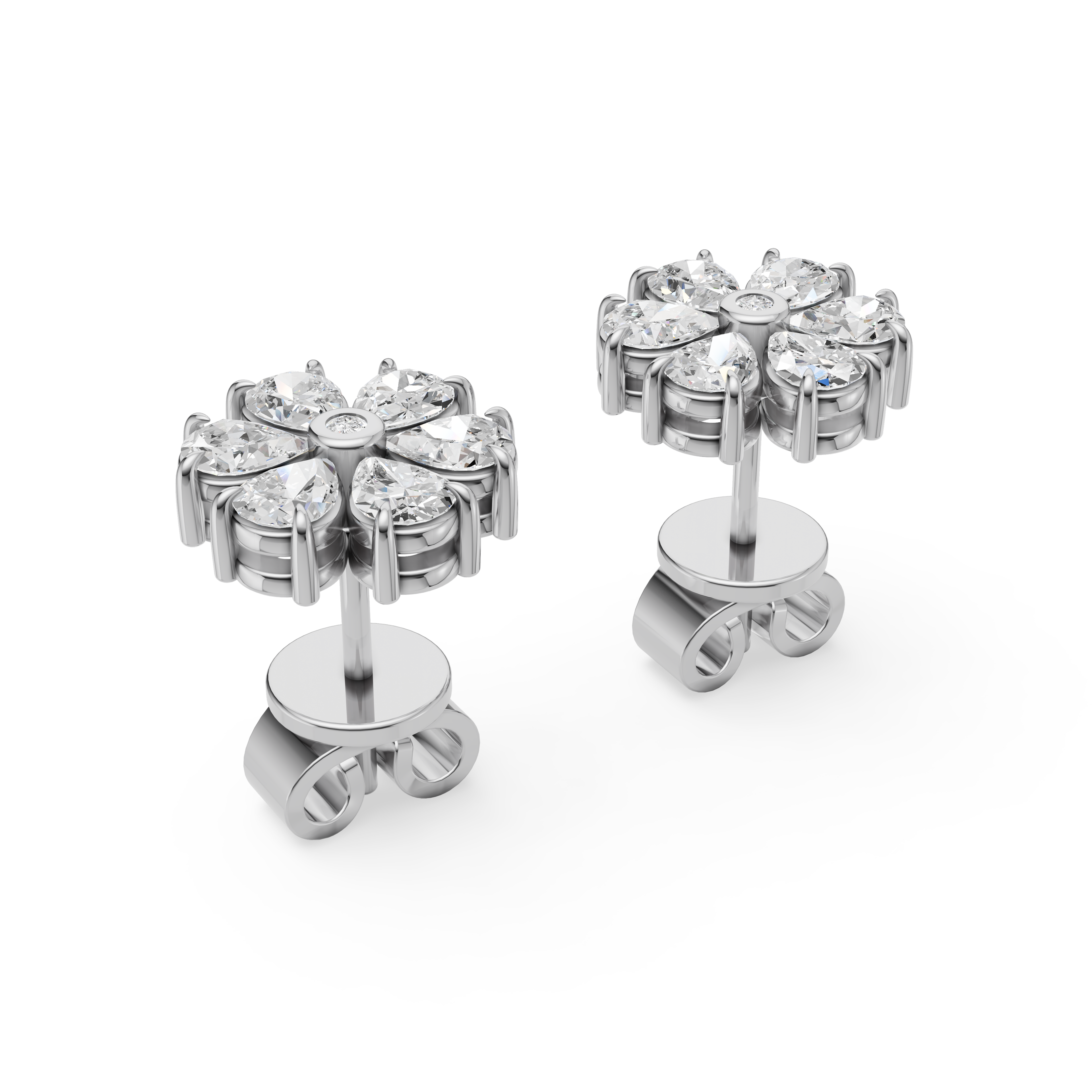 'Amiee Lou' Riviera dei Fiori Pear Shape & Round Brilliant Cut Lab Diamond Stud Earrings