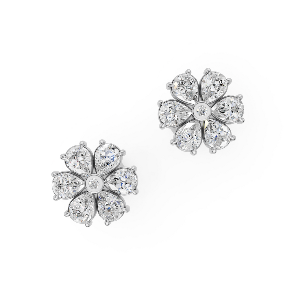 'Amiee Lou' Riviera dei Fiori Pear Shape & Round Brilliant Cut Lab Diamond Stud Earrings