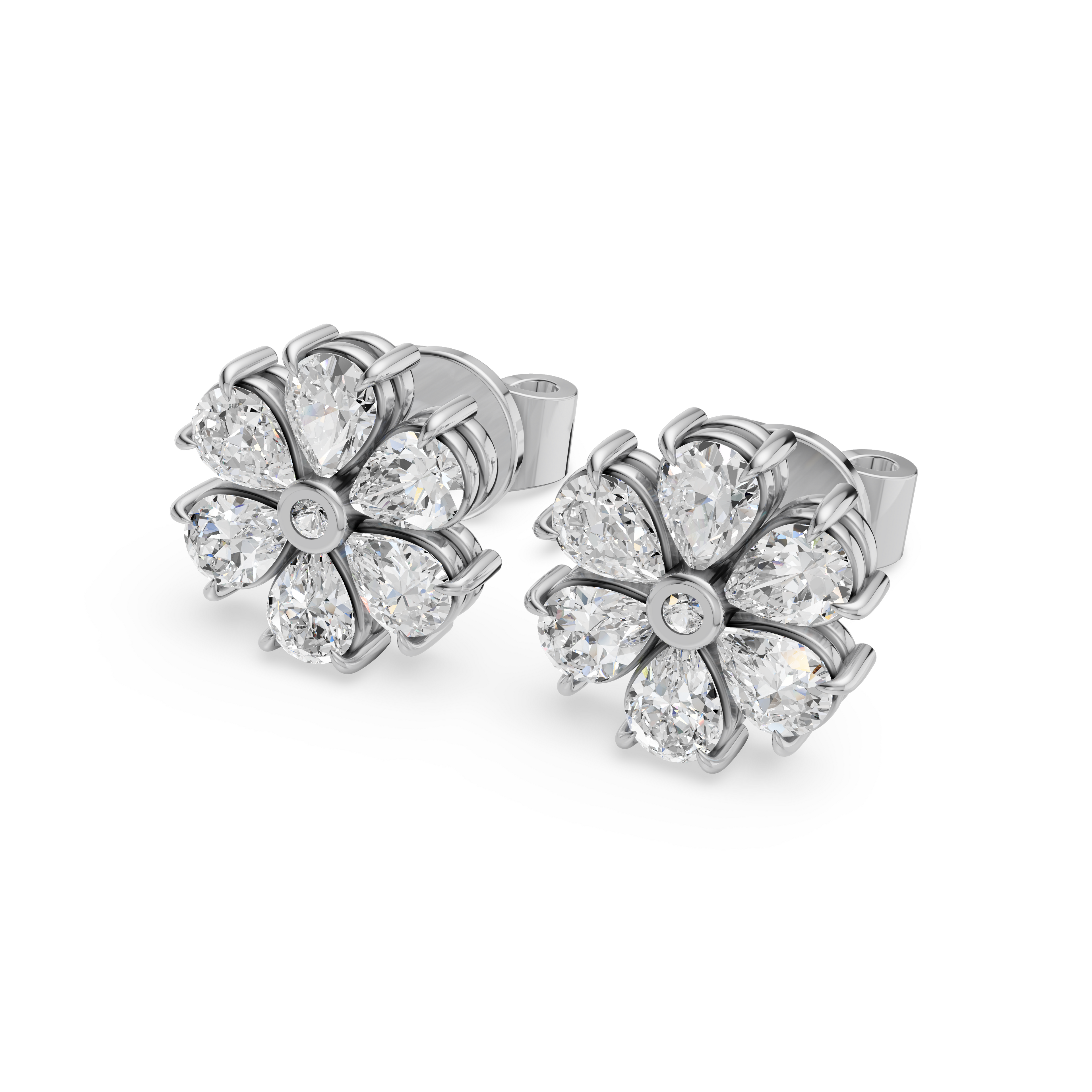 'Amiee Lou' Riviera dei Fiori Pear Shape & Round Brilliant Cut Lab Diamond Stud Earrings