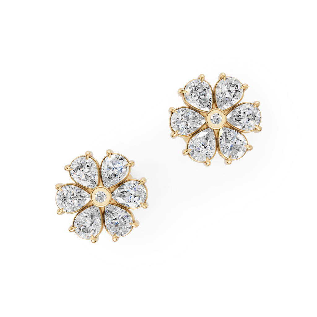 'Amiee Lou' Riviera dei Fiori Pear Shape & Round Brilliant Cut Lab Diamond Stud Earrings
