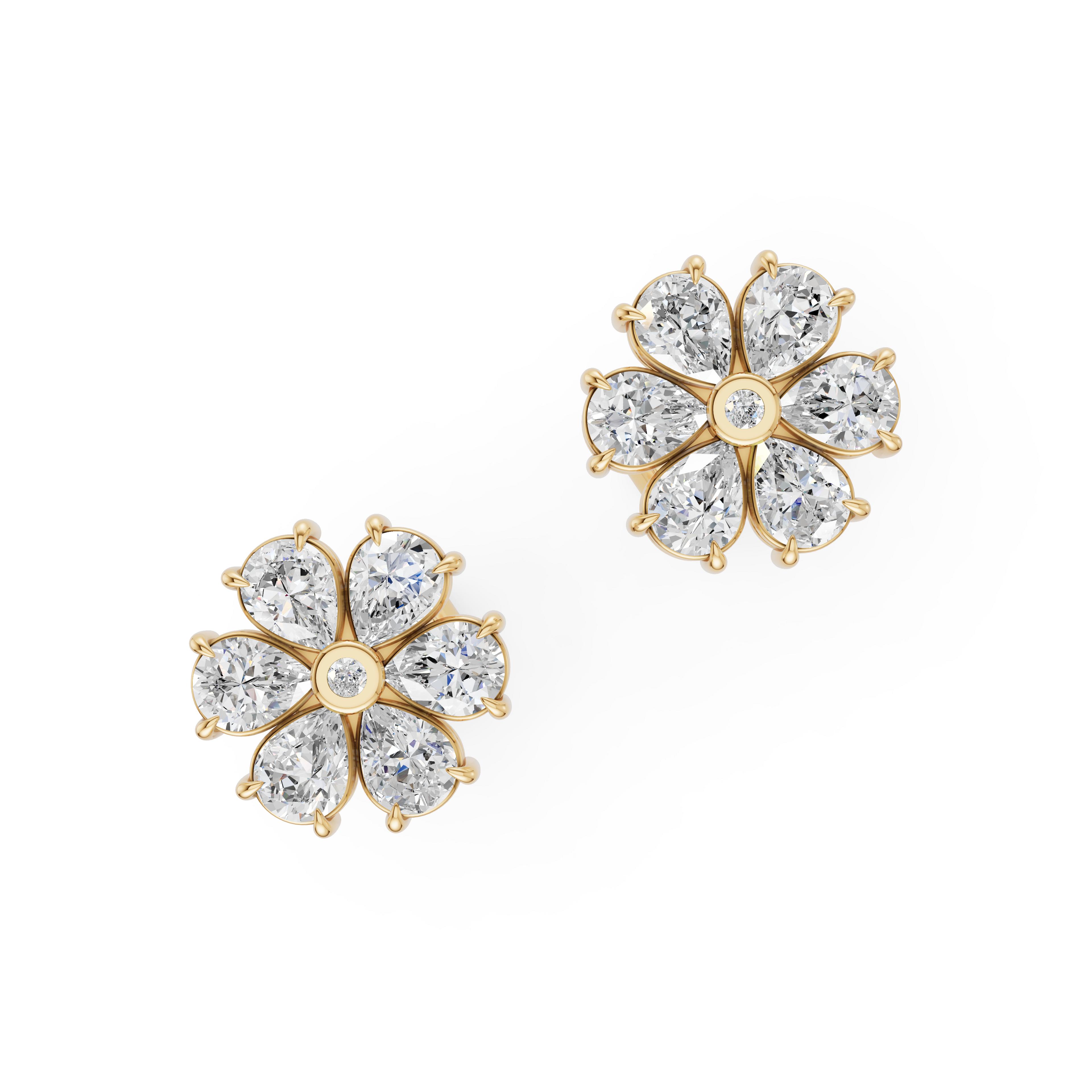 'Amiee Lou' Riviera dei Fiori Pear Shape & Round Brilliant Cut Lab Diamond Stud Earrings