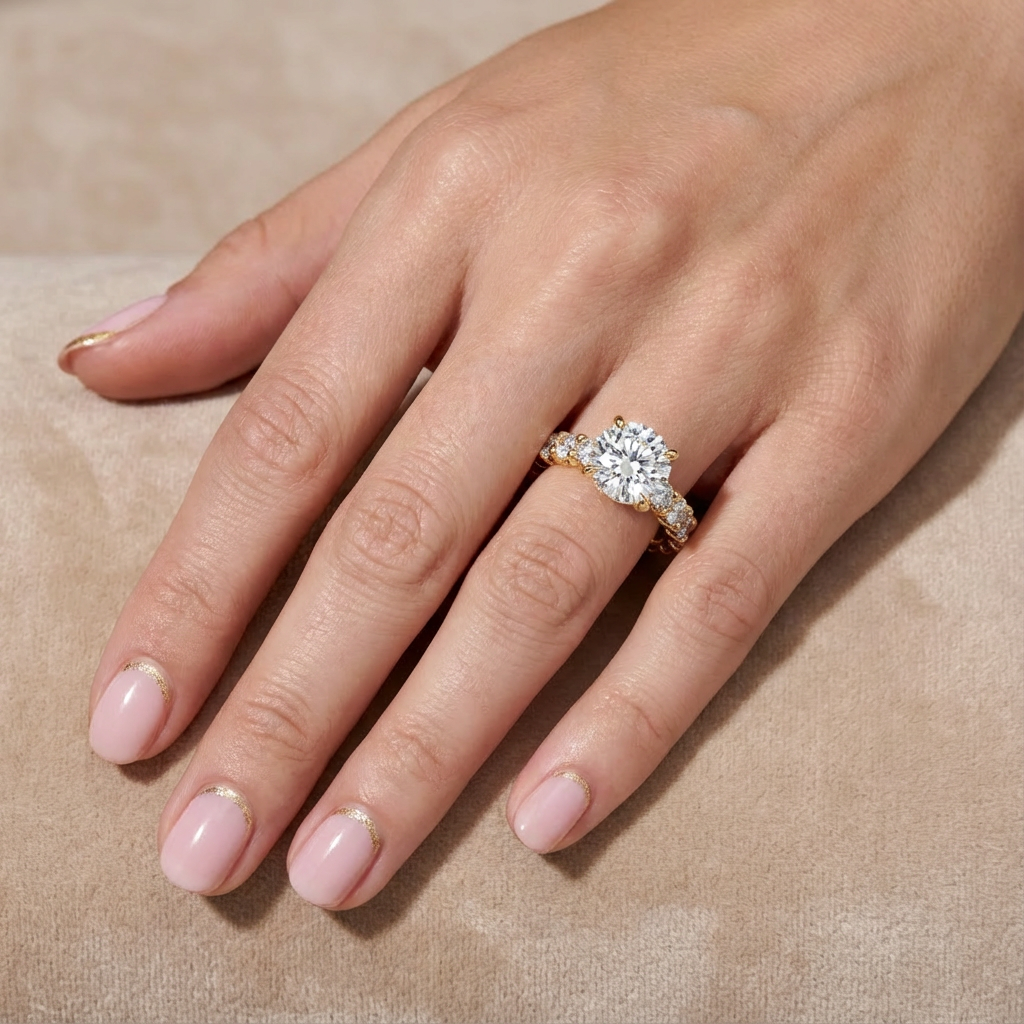 'Mia' Round Brilliant Cut Shared-prong Lab Diamond Engagement Ring