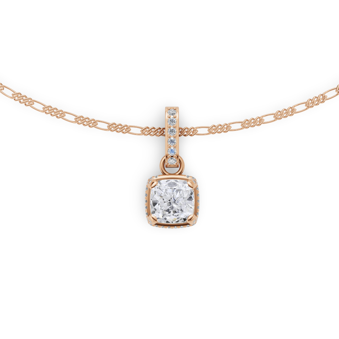 'Vaughan' 3 Carat Cushion Cut Lab Diamond & Pavé Pendant Necklace