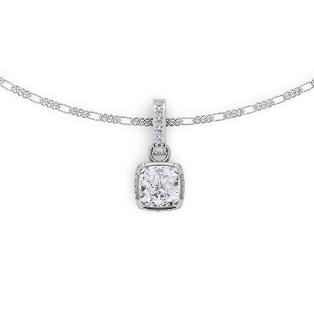 'Vaughan' 3 Carat Cushion Cut Lab Diamond & Pavé Pendant Necklace