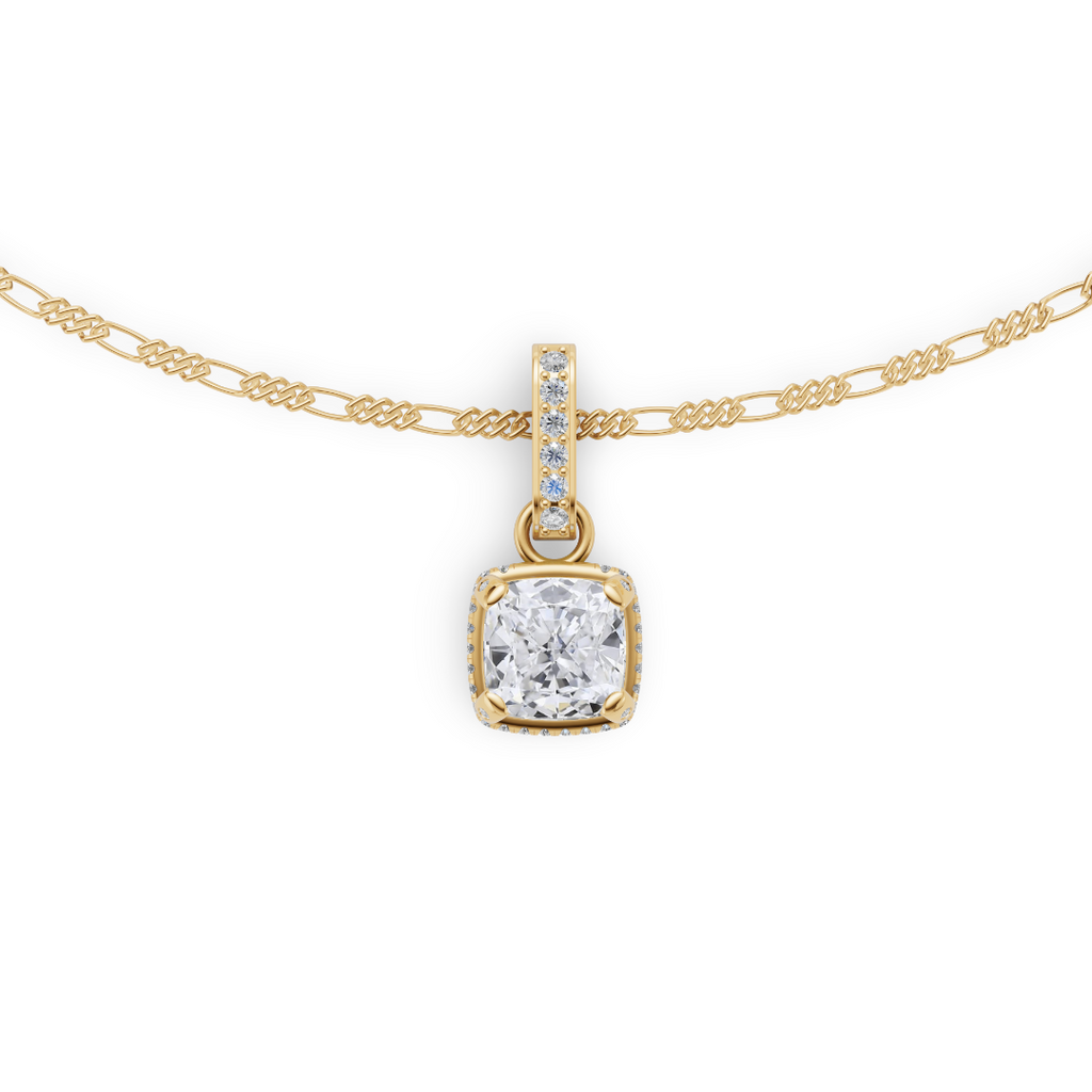 'Vaughan' 3 Carat Cushion Cut Lab Diamond & Pavé Pendant Necklace