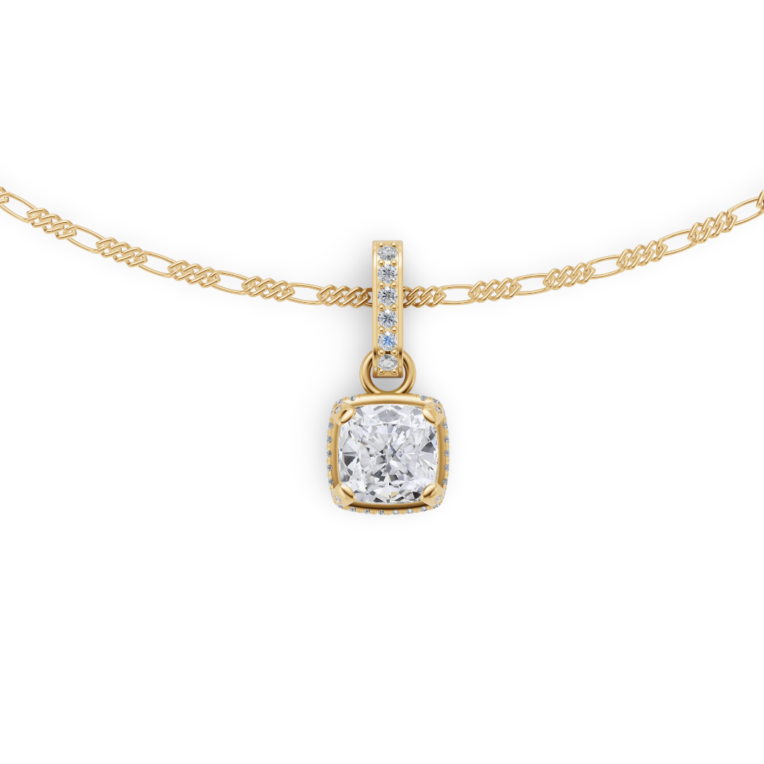 'Vaughan' 3 Carat Cushion Cut Lab Diamond & Pavé Pendant Necklace