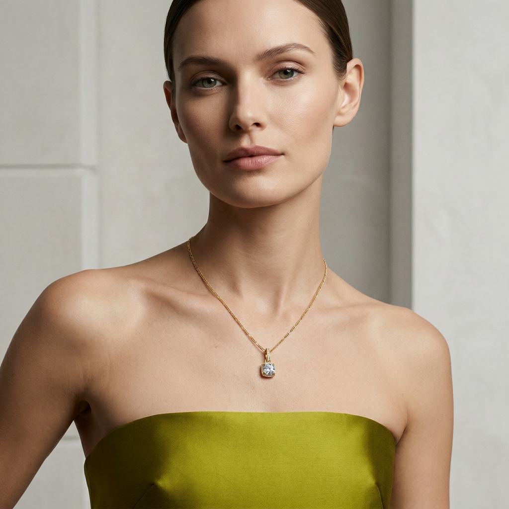 'Vaughan' 3 Carat Cushion Cut Lab Diamond & Pavé Pendant Necklace