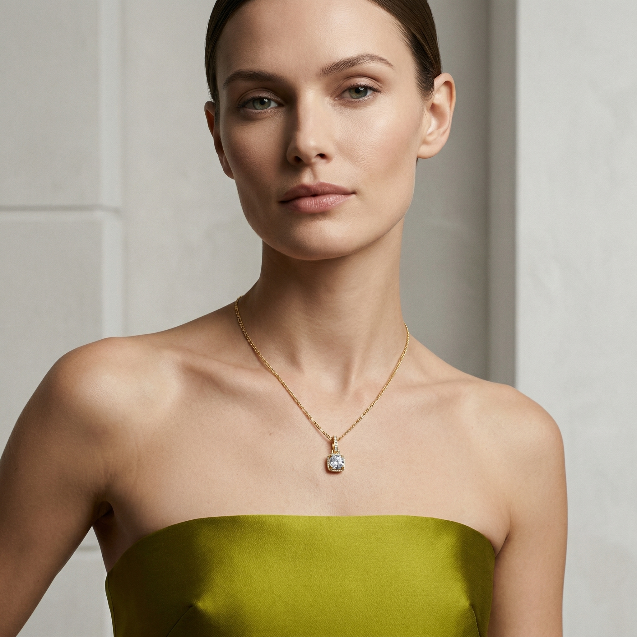 'Vaughan' 3 Carat Cushion Cut Lab Diamond & Pavé Pendant Necklace