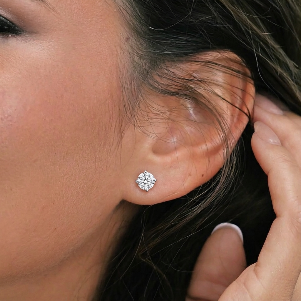 'Eros' Lab Diamond Stud Earrings with Pavé