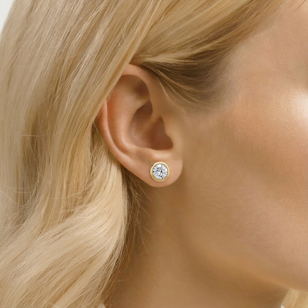 'Juno' Bezel-Set Lab Diamond Stud Earrings