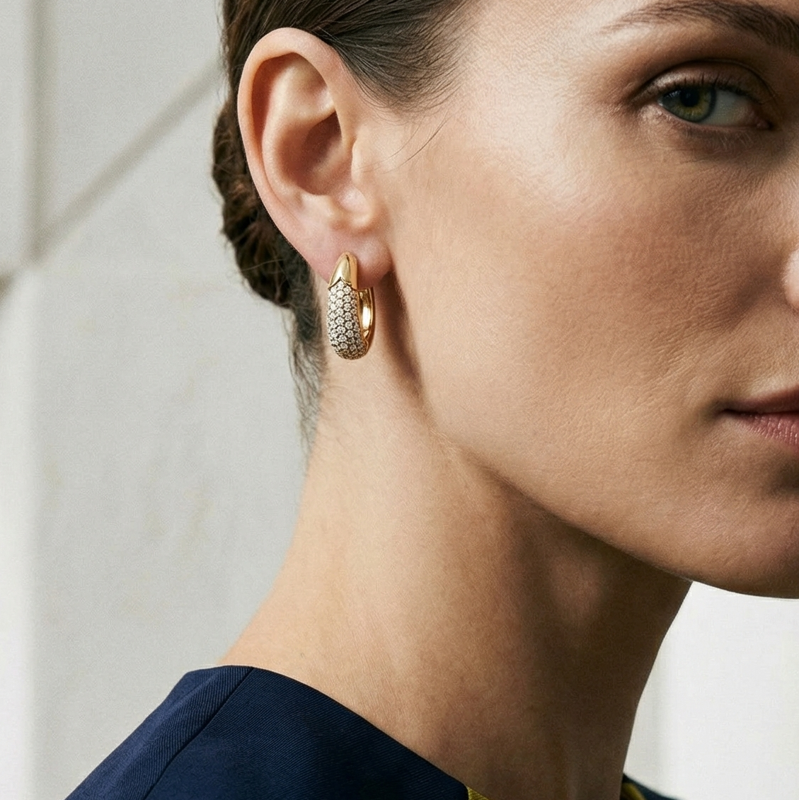 'Artemis' Bombé Lab Diamond Pavé Hoop Earrings
