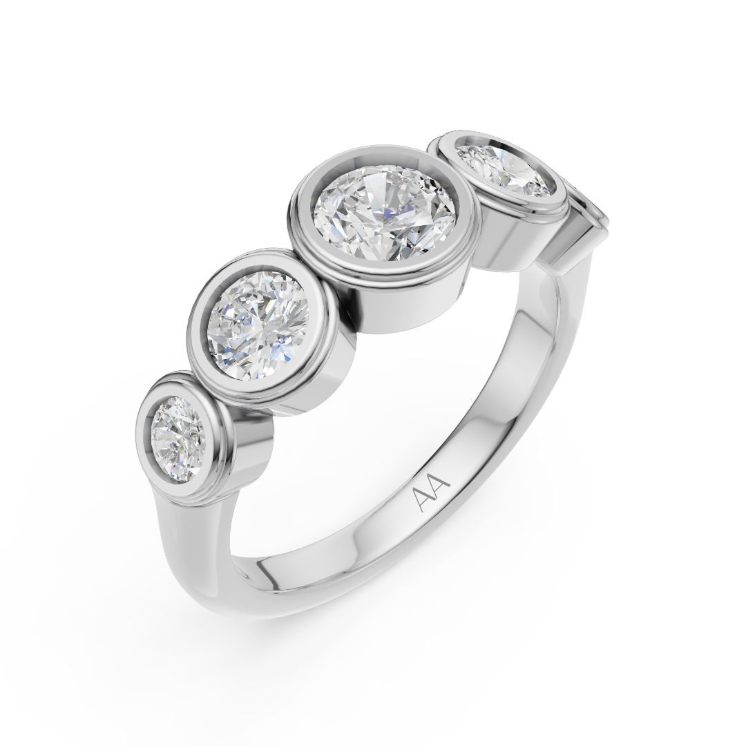 'Venus' 5-Stone Graduated, Double Bezel-Set, 1.20 TCW Round Brilliant Cut Lab Diamond Ring