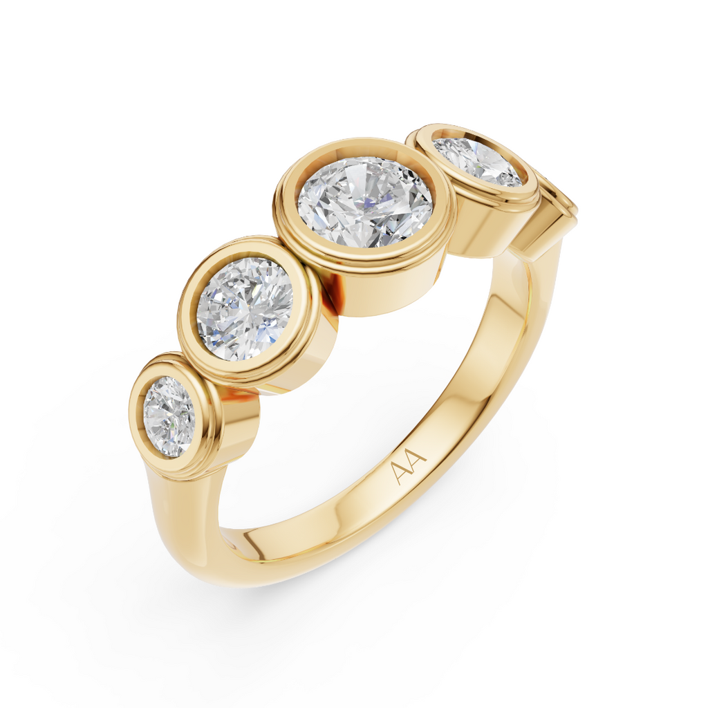 'Venus' 5-Stone Graduated, Double Bezel-Set, 1.20 TCW Round Brilliant Cut Lab Diamond Ring