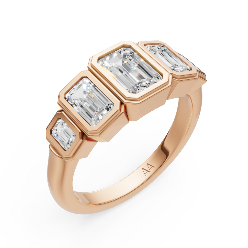 'Venus' 5-Stone Graduated, Double Bezel-Set, 1.40 TCW Emerald Cut Lab Diamond Ring