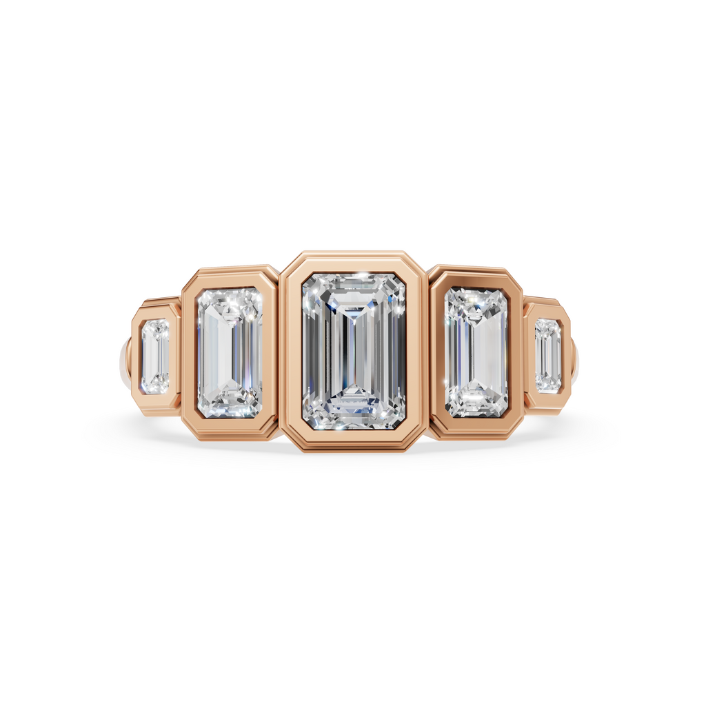 'Venus' 5-Stone Graduated, Double Bezel-Set, 1.40 TCW Emerald Cut Lab Diamond Ring